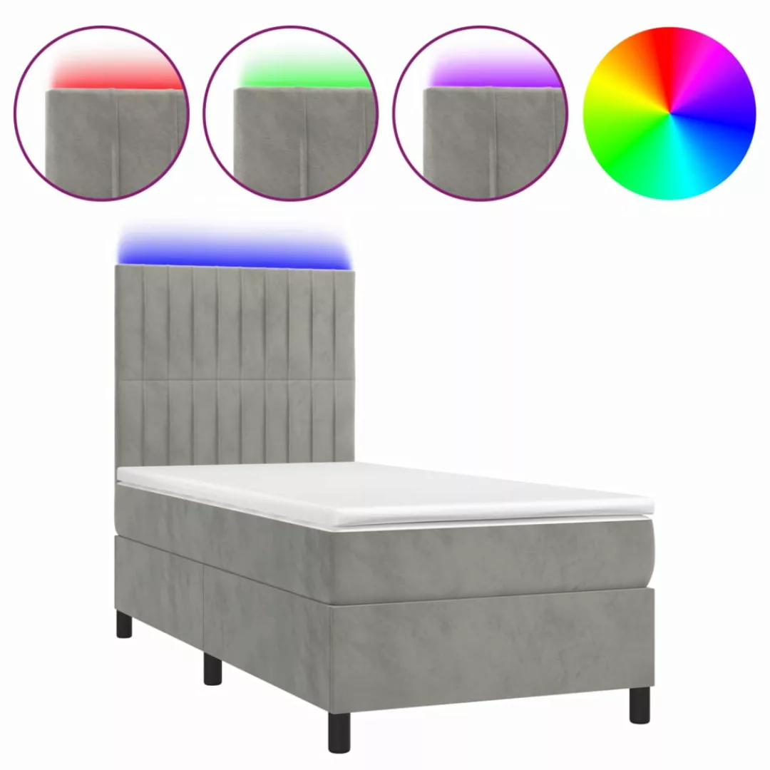 Vidaxl Boxspringbett Mit Matratze & Led Hellgrau 100x200 Cm Samt günstig online kaufen