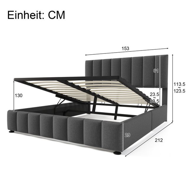 liebtech Polsterbett Hydraulisch Doppelbett Polsterbett 140x200cm, Verstell günstig online kaufen