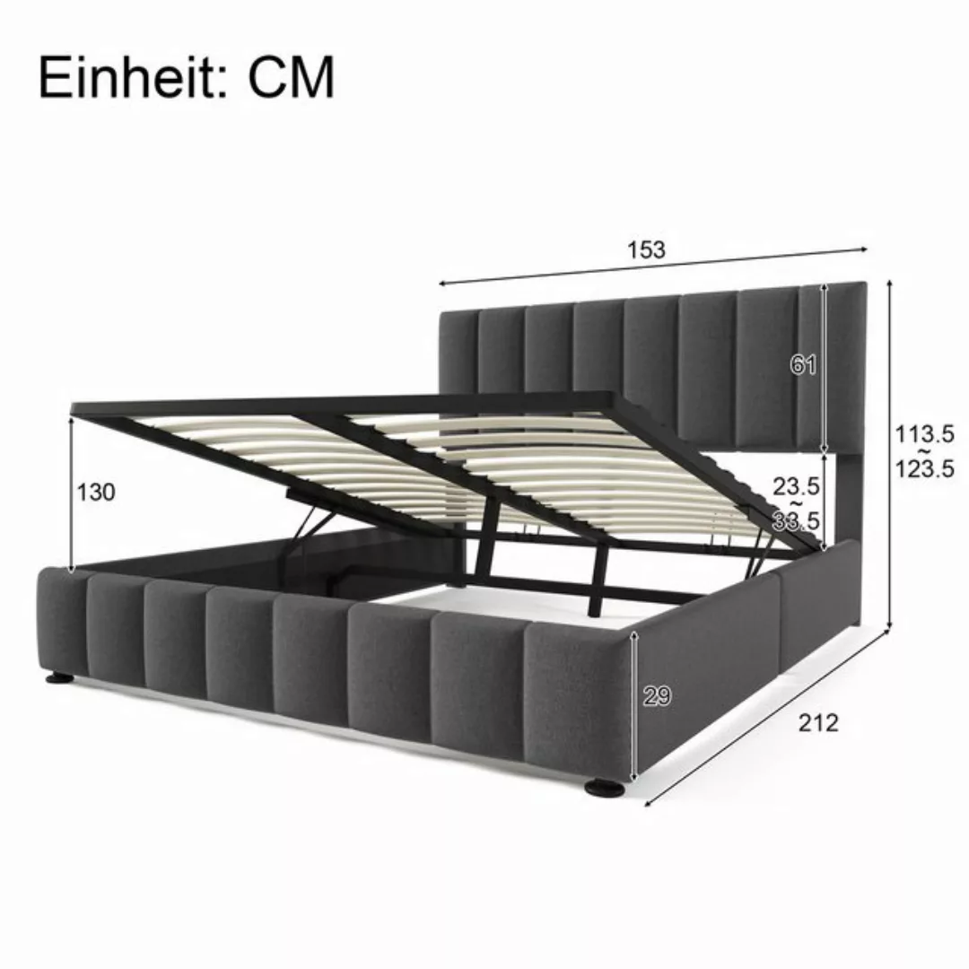 liebtech Polsterbett Hydraulisches Doppelbett Polsterbett 140x200cm, Verste günstig online kaufen