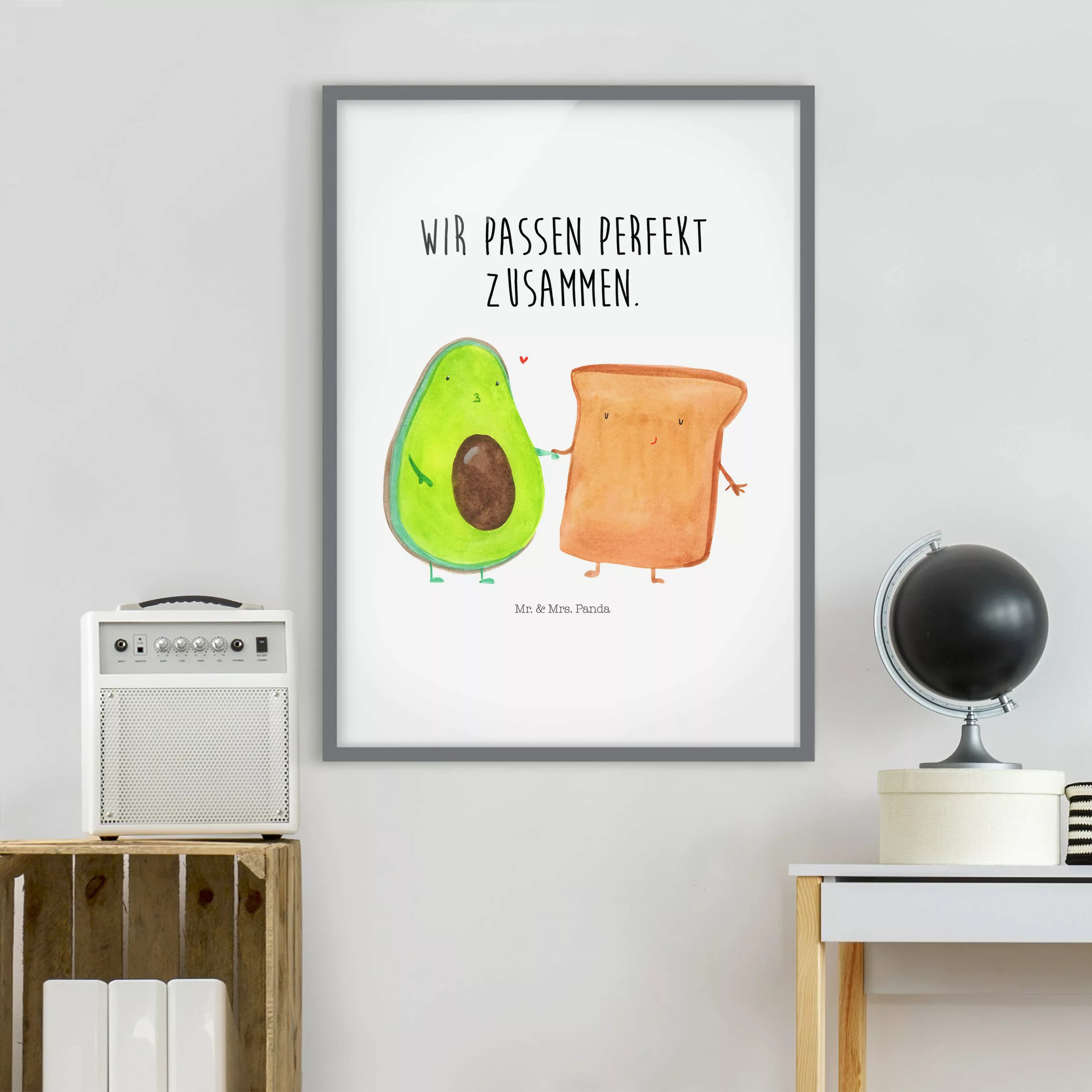 Bild mit Rahmen Mr. & Mrs. Panda - Avocado - Perfektes Toast günstig online kaufen