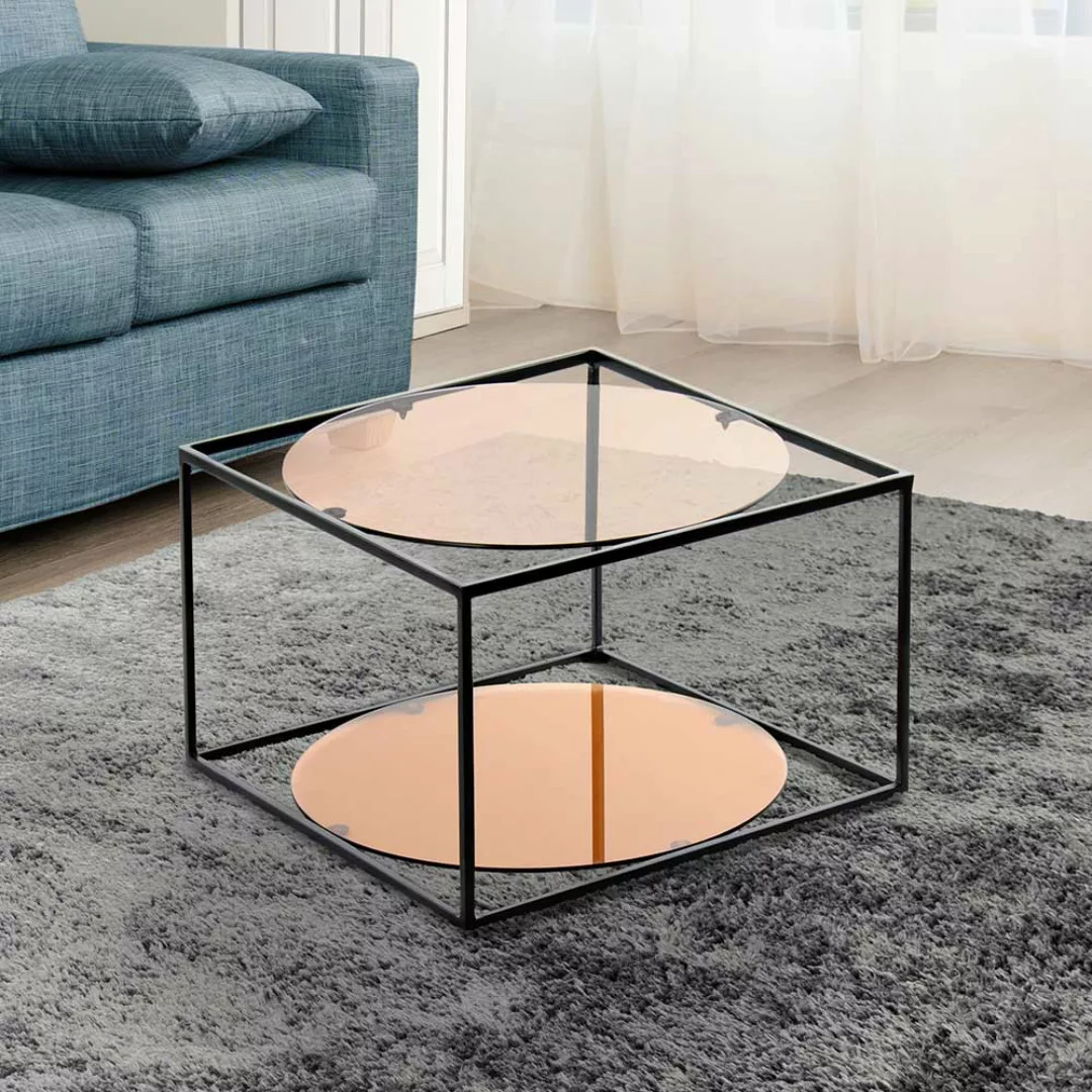 Design Sofatisch mit runden Glasplatten in terracottafarben Bügelgestell in günstig online kaufen