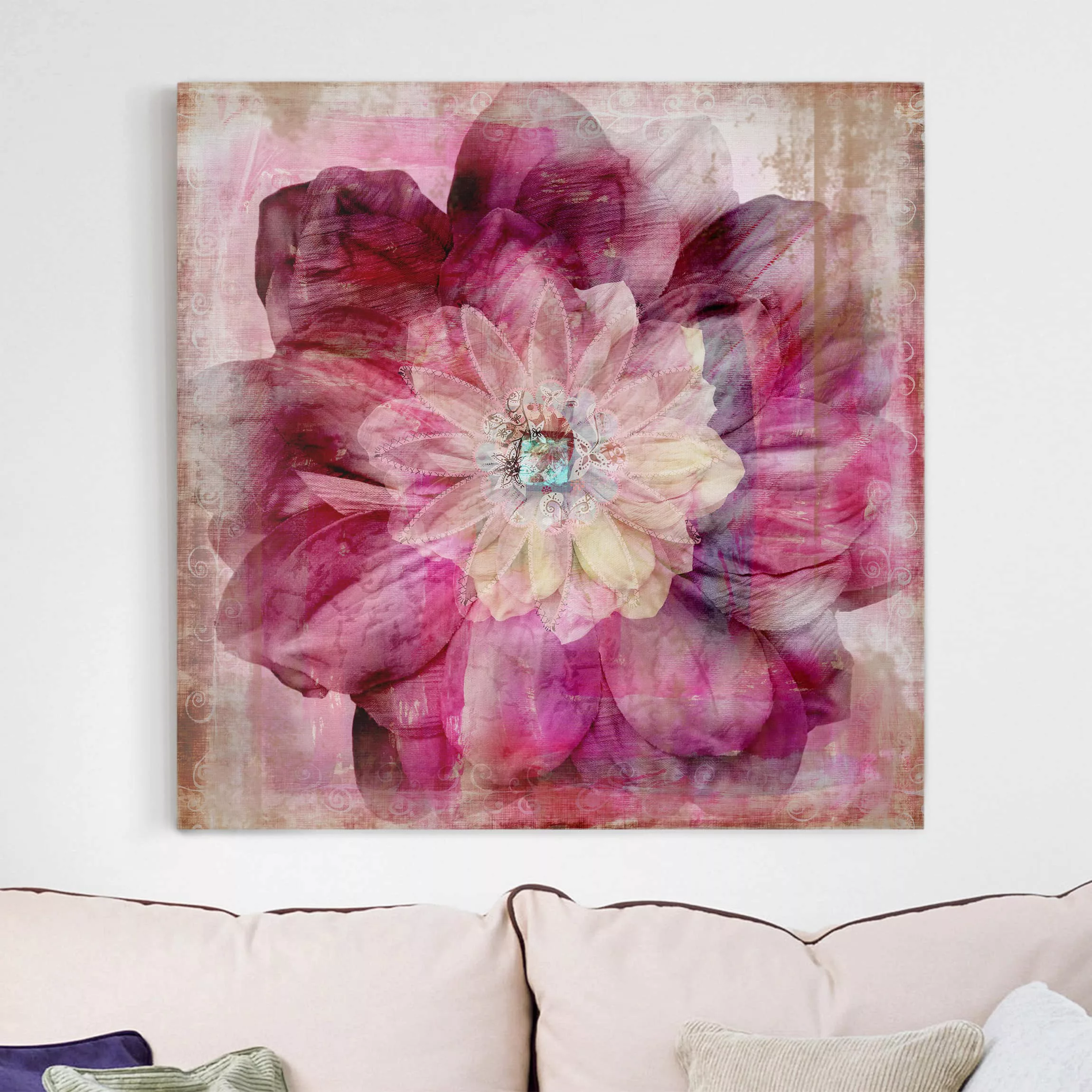 Leinwandbild Blumen - Quadrat Grunge Flower günstig online kaufen