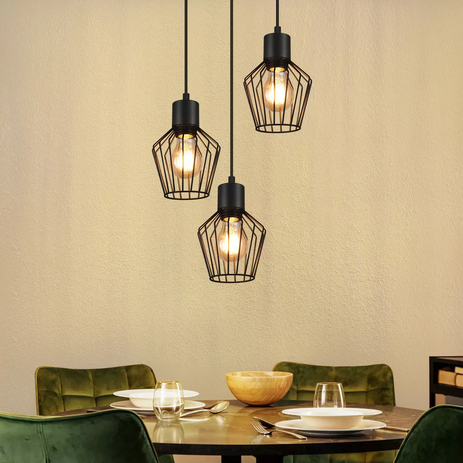 ZMH Pendelleuchte Esszimmer 3 Flammig Schwarz günstig online kaufen