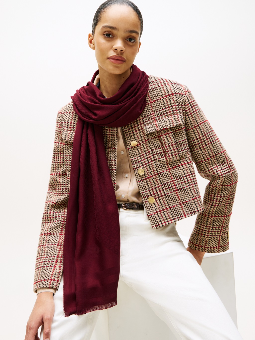 Tommy Hilfiger Schal "TH MONOGRAM", mit Fransen und TH-Monogramm günstig online kaufen