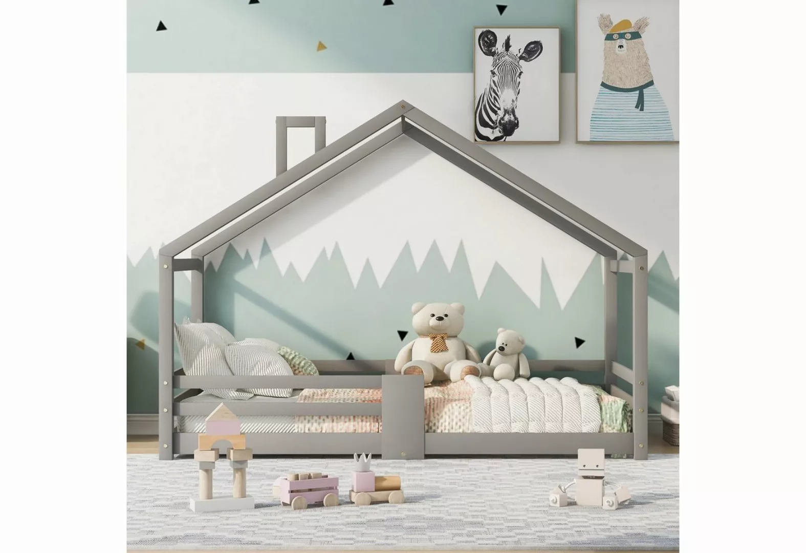 BlingBin Hausbett Kinderbett (1-tlg., mit Reißbrett, Rausfallschutz, 90 x 2 günstig online kaufen