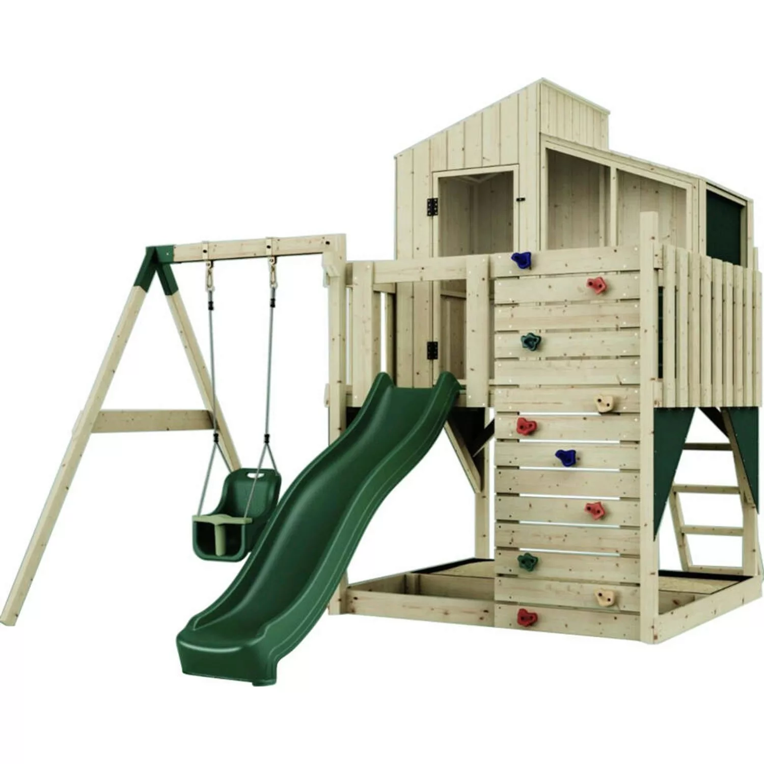 PolarPlay Spielturm Lotta Babyschaukel Kletterwand Rutsche Grün günstig online kaufen