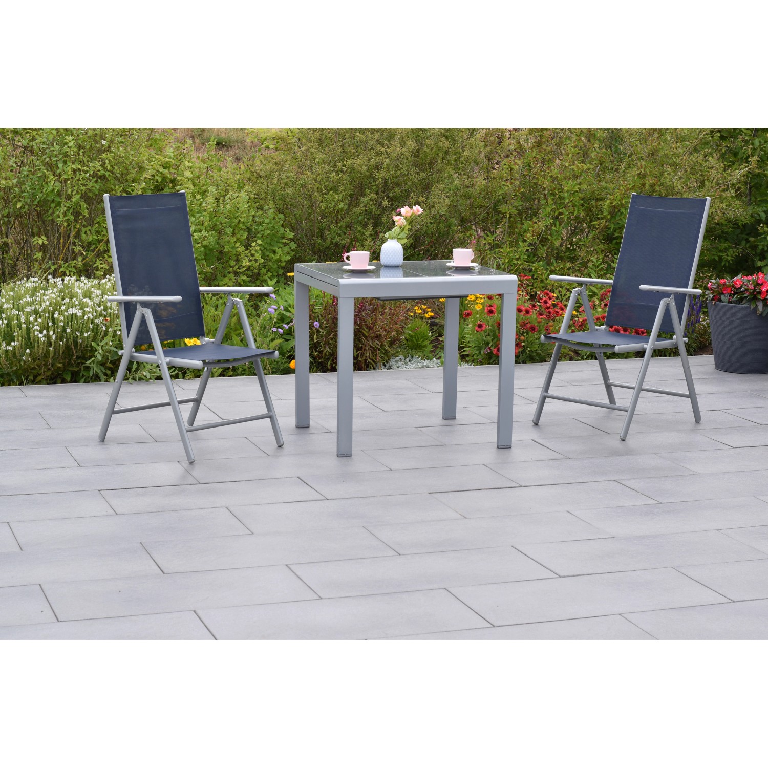 Merxx Amalfi Set 3 -tlg. 2 Klappsessel Gartentisch 80 (120) x 70 cm Marineb günstig online kaufen