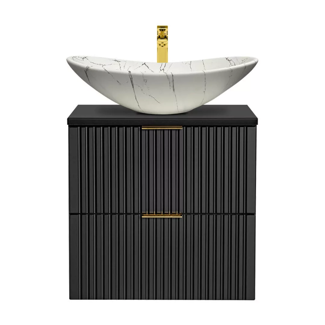 Badezimmer Waschtisch, 61cm, matt schwarz gerillt mit Keramik-Waschbecken w günstig online kaufen