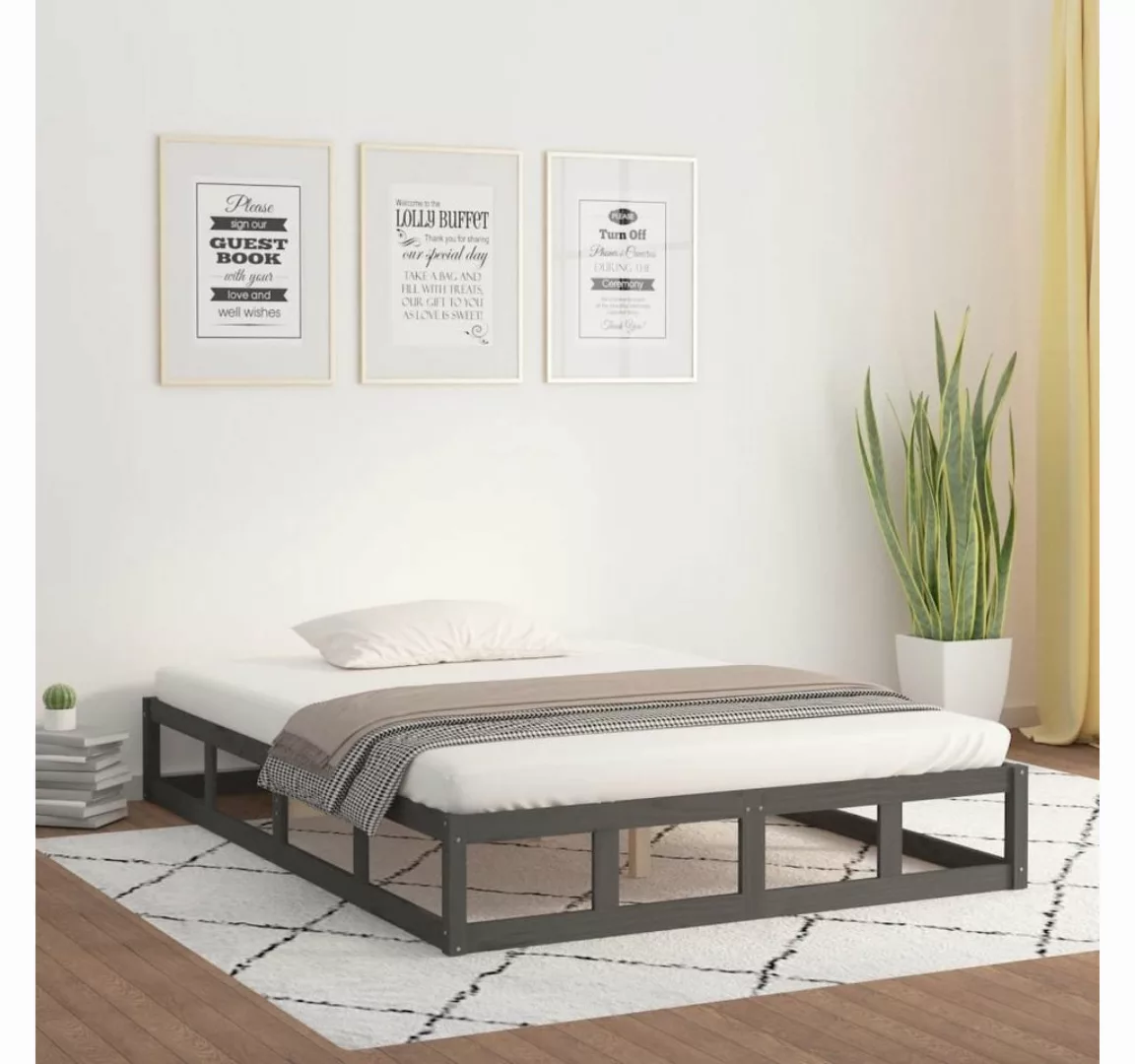 furnicato Bett Massivholzbett Grau 150x200 cm günstig online kaufen