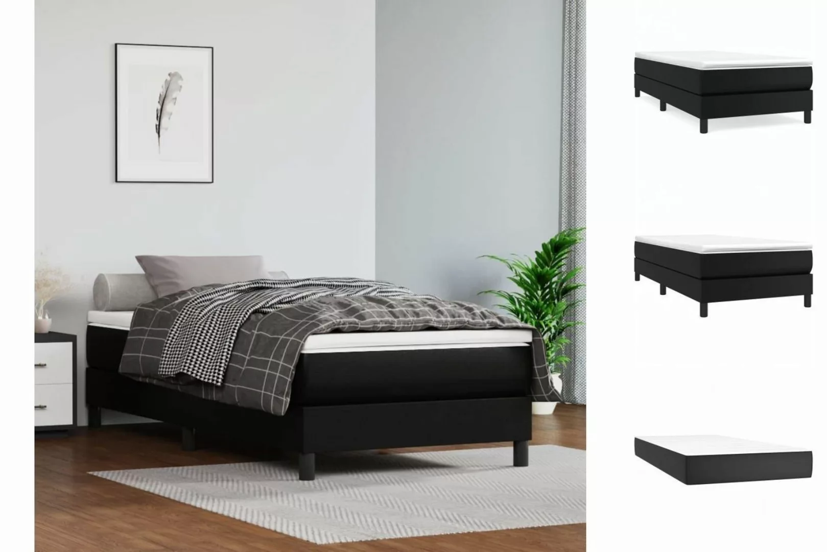 vidaXL Boxspringbett Boxspringbett mit Matratze Schwarz 100x200 cm Kunstled günstig online kaufen