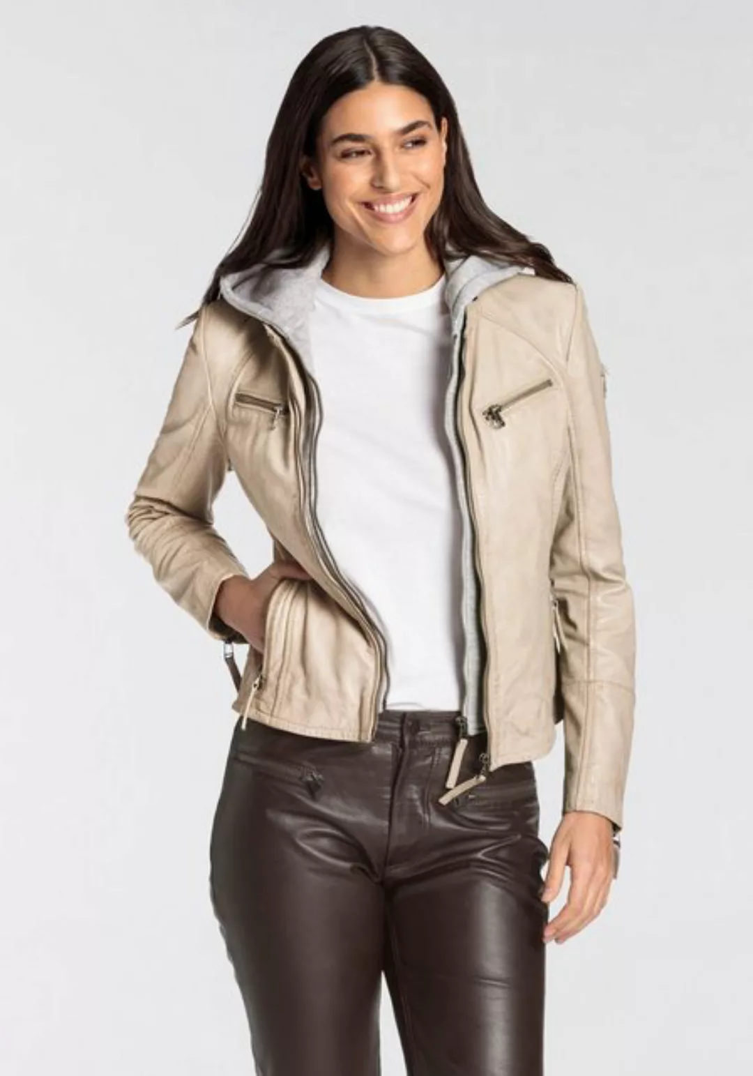 Mauritius Lederjacke NOLA Two-in-One Style - mit abnehmbarer Jersey-Kapuze günstig online kaufen