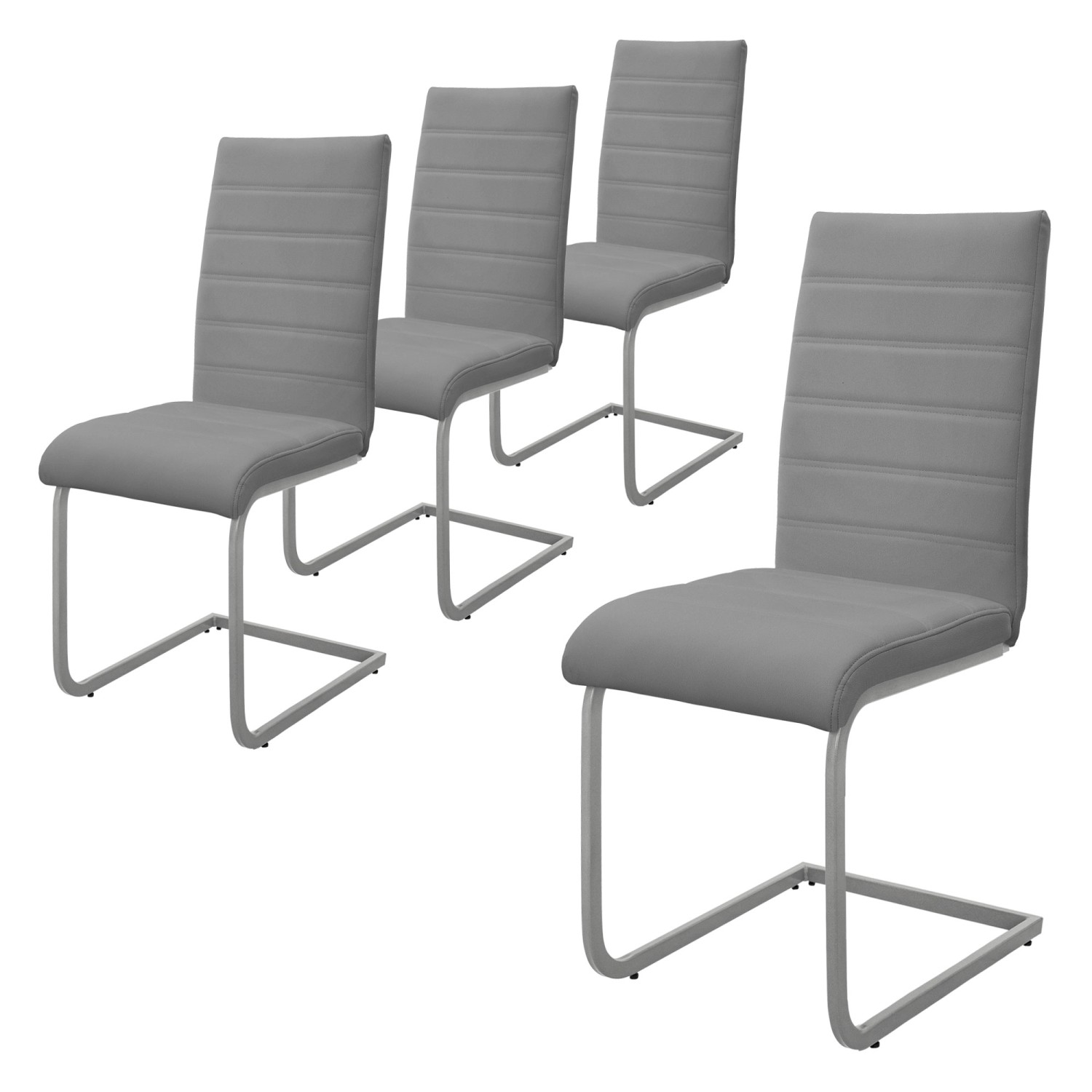 ML-Design Esszimmerstühle 4Er Set Grau Freischwinger Stuhl aus Kunstleder günstig online kaufen