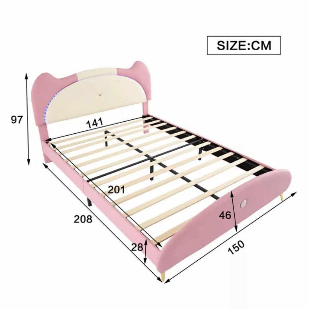 HAUSS SPLOE Polsterbett 140x200cm mit hübschem Kopfteil, LED-Streifen,Holzl günstig online kaufen