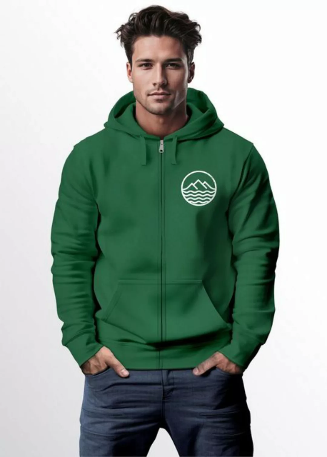 Neverless Sweatjacke Herren Sweatjacke mit Kapuze Wandern Berge Logo Motiv günstig online kaufen