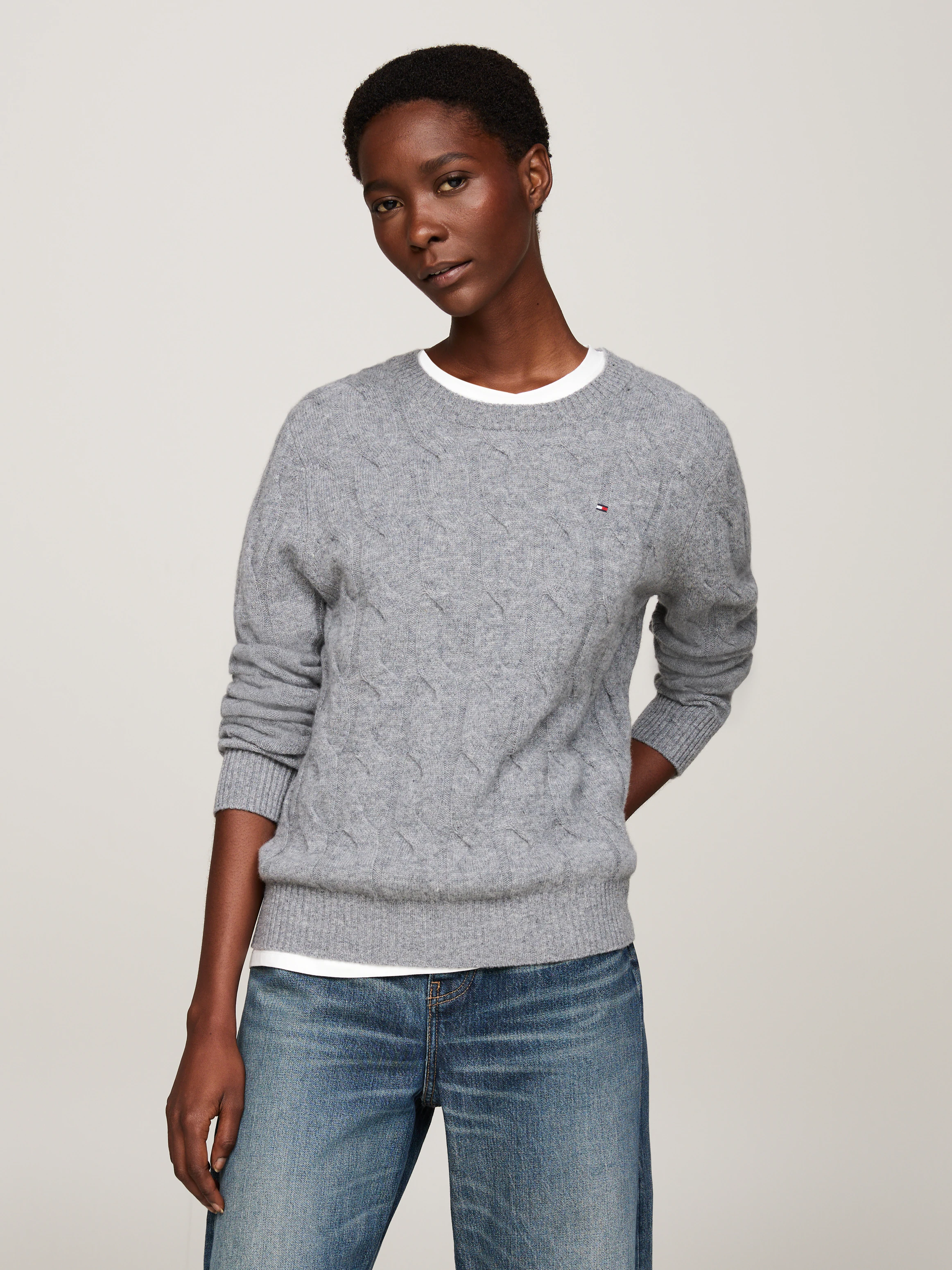 Tommy Hilfiger Strickpullover SOFT WOOL CABLE C-NK mit Zopfmuster, Rundhals günstig online kaufen