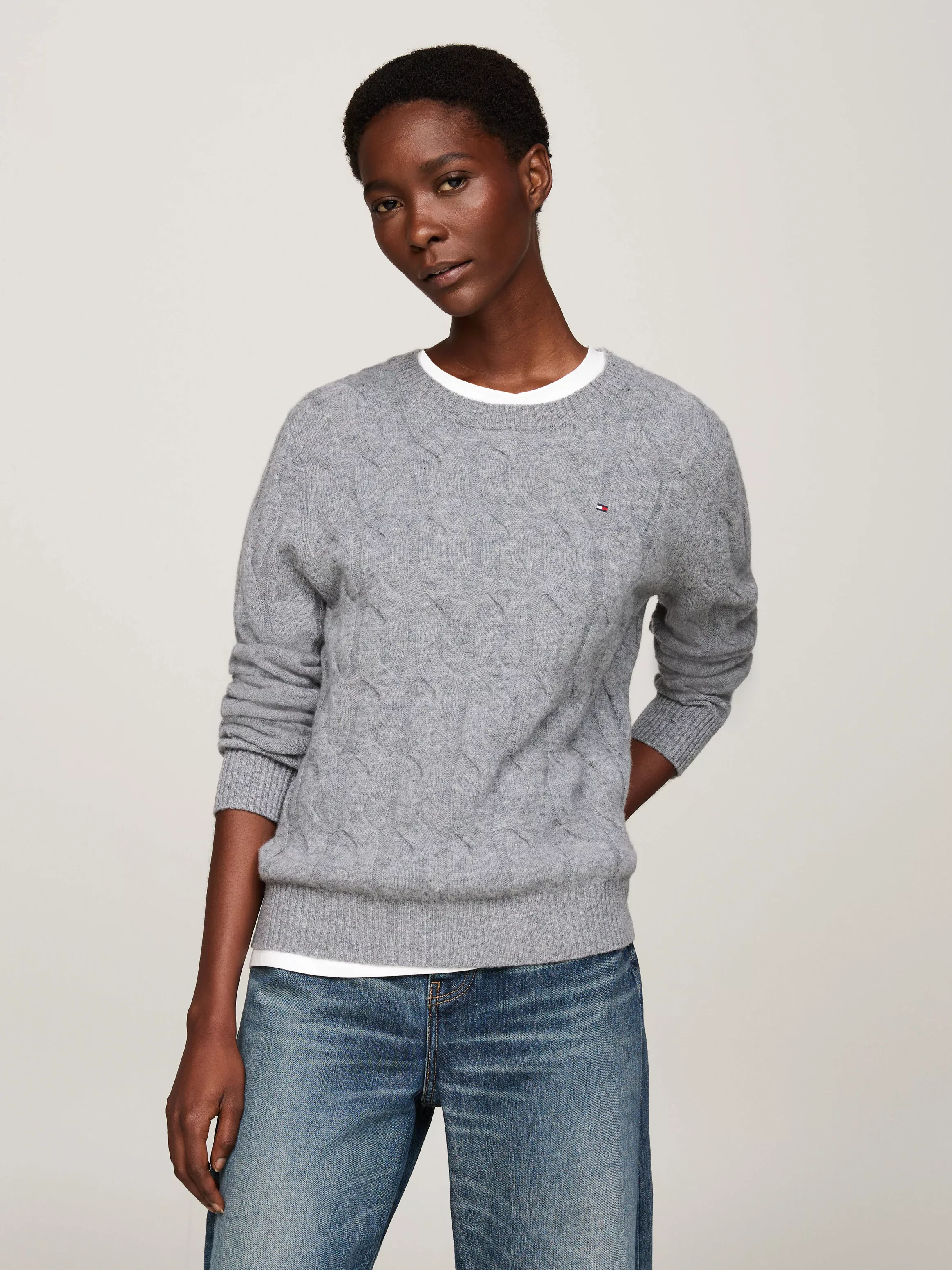 Tommy Hilfiger Strickpullover "SOFT WOOL CABLE C-NK", mit Zopfmuster, Rundh günstig online kaufen