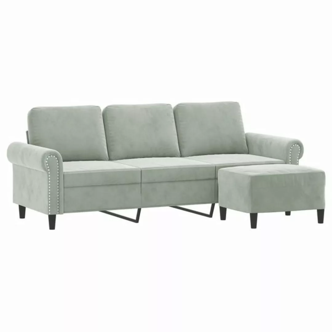 vidaXL Sofa 3-Sitzer-Sofa mit Hocker Hellgrau 180 cm Samt günstig online kaufen