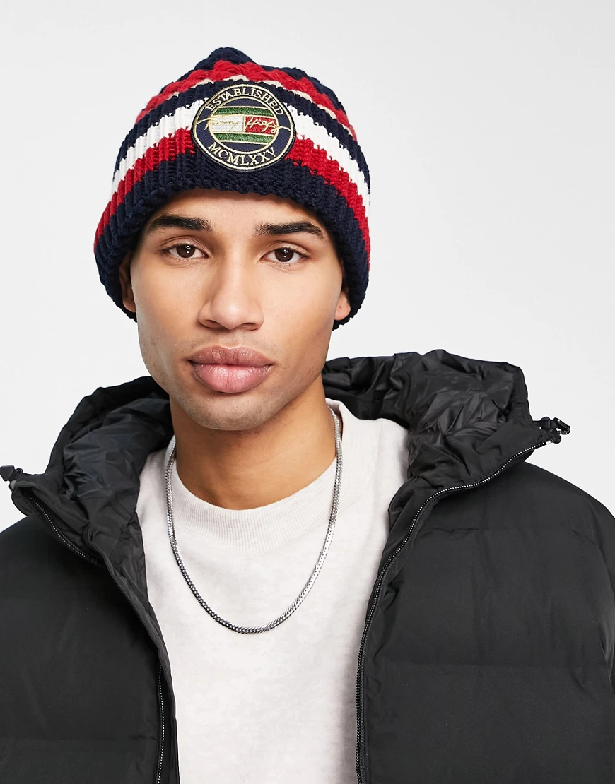 Tommy Hilfiger – Remix – Bunte Strickmütze mit Logo günstig online kaufen