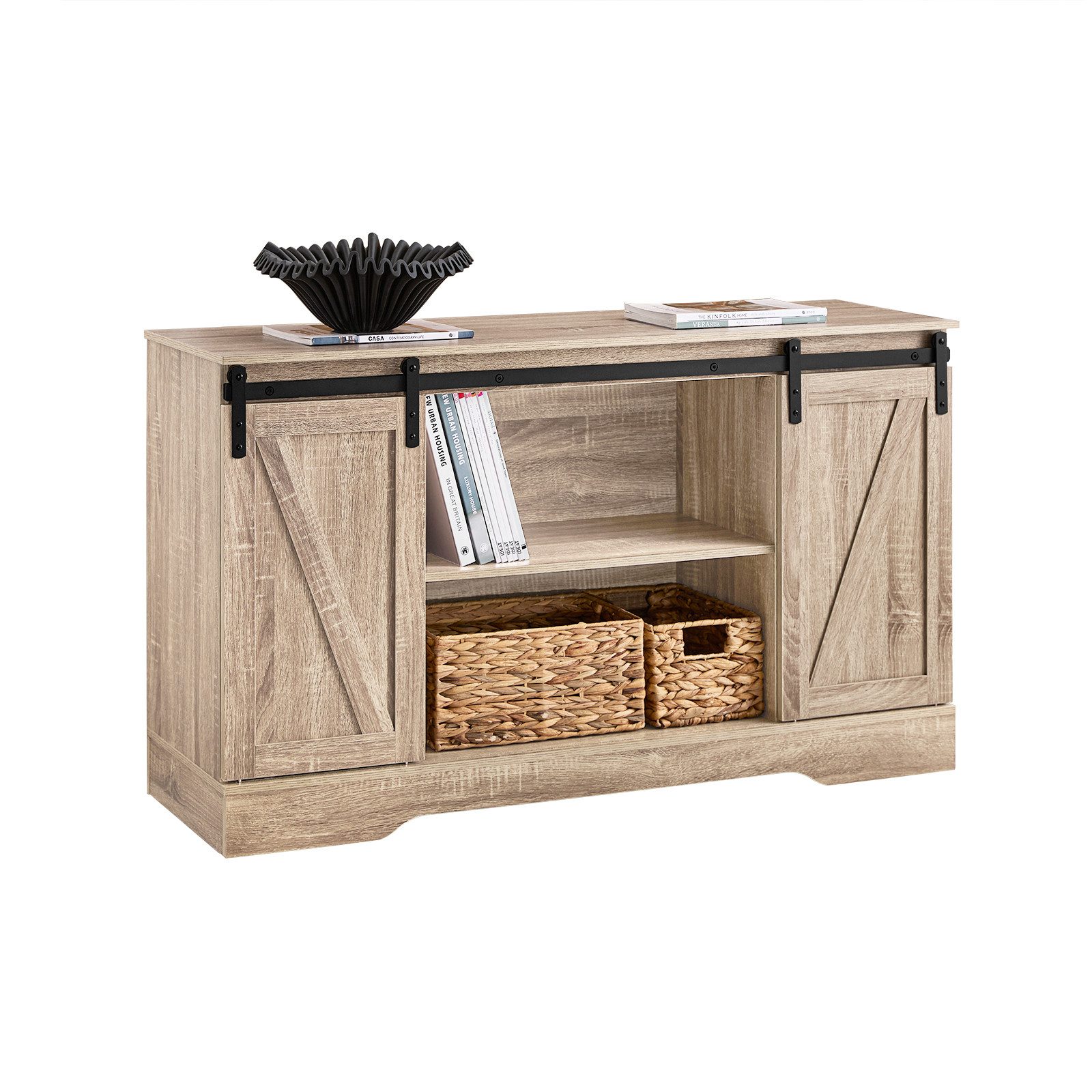 SoBuy Sideboard mit Schiebetüren Küchenschrank Natur 120x70x39cm FSB60-E günstig online kaufen