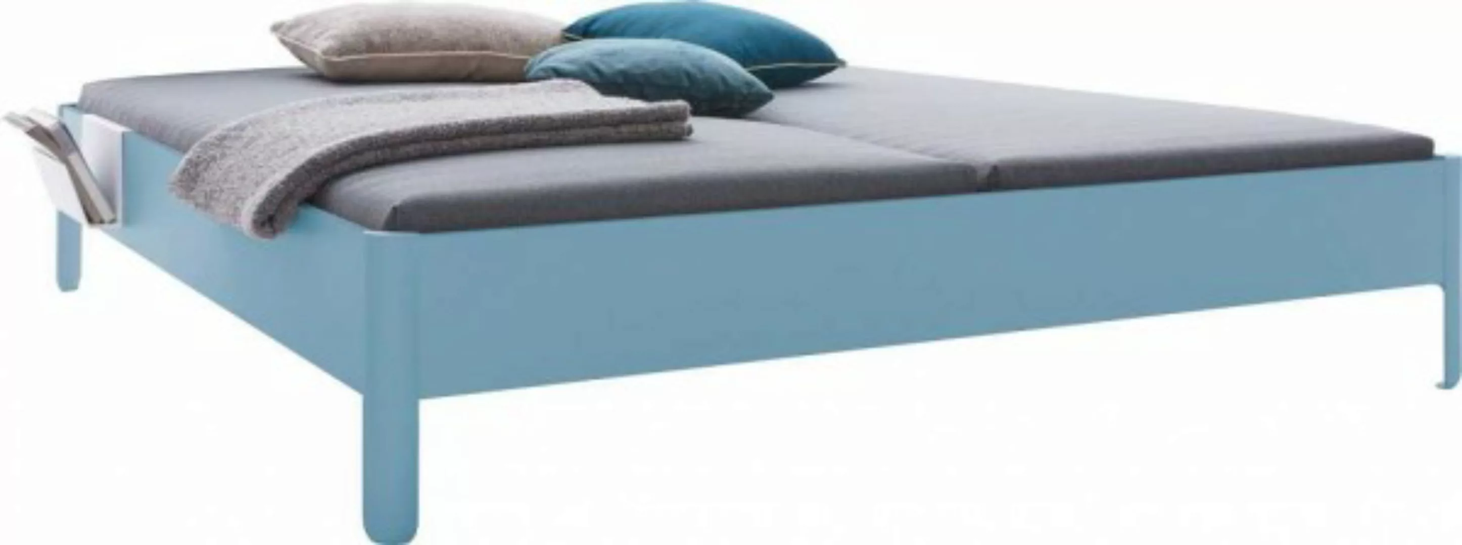 NAIT Doppelbett farbig lackiert Silbertannenblau 140 x 210cm Ohne Kopfteil günstig online kaufen