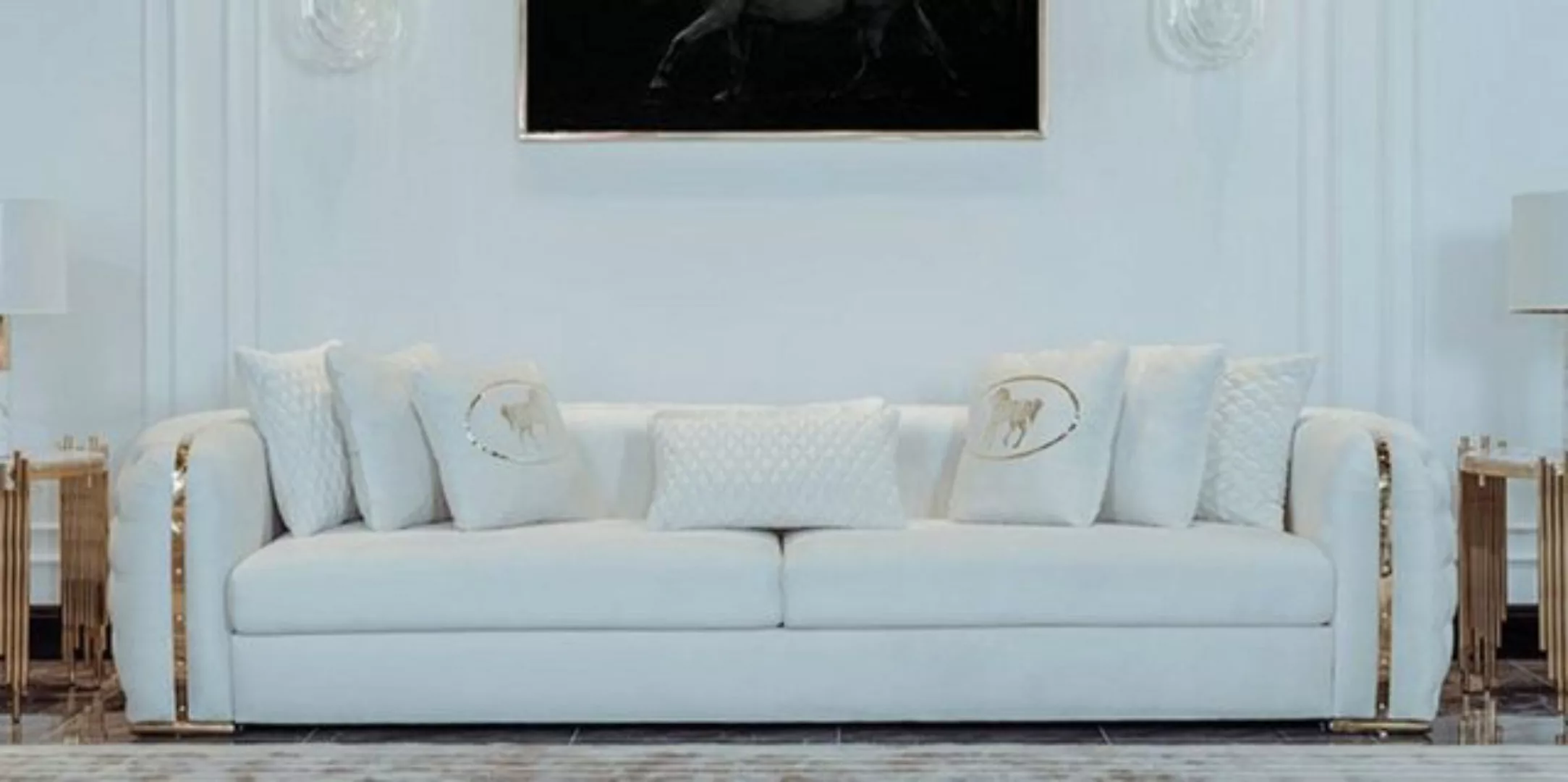 Casa Padrino Sofa Luxus Sofa Weiß / Gold 265 x 83 x H. 73 cm - Modernes Woh günstig online kaufen