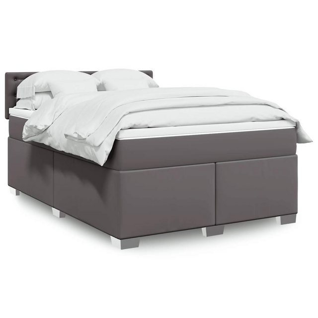 vidaXL Boxspringbett, Boxspringbett mit Matratze Grau 140x190 cm Kunstleder günstig online kaufen