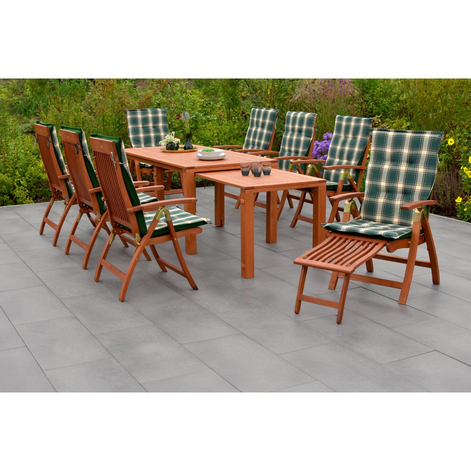 Merxx Comodoro Set 17-tlg. 8 Klappsessel 8 Auflagen Flex-Gartentisch Auszie günstig online kaufen