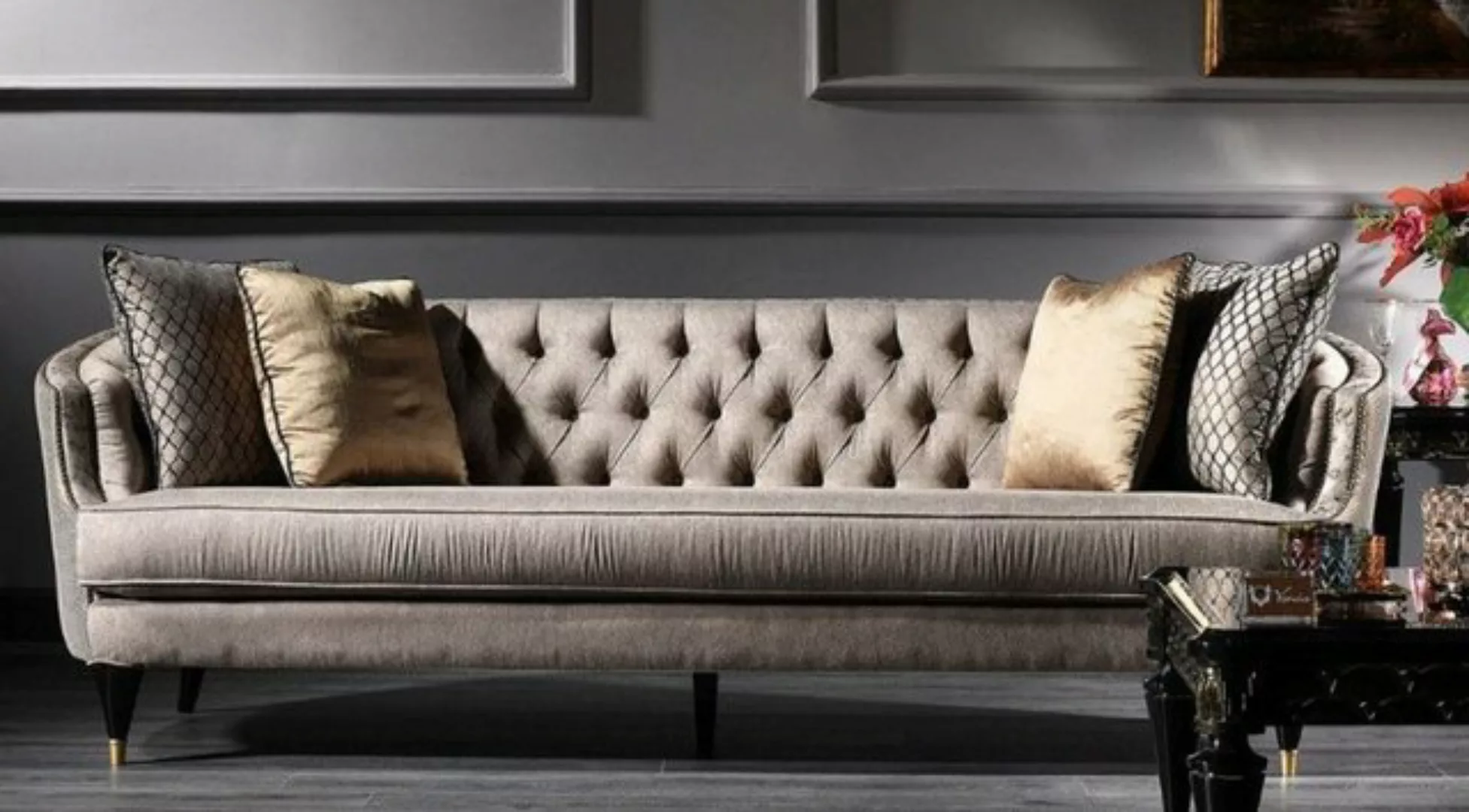 Casa Padrino Sofa Luxus Barock Sofa Grau / Schwarz / Gold 231 x 94 x H. 83 günstig online kaufen