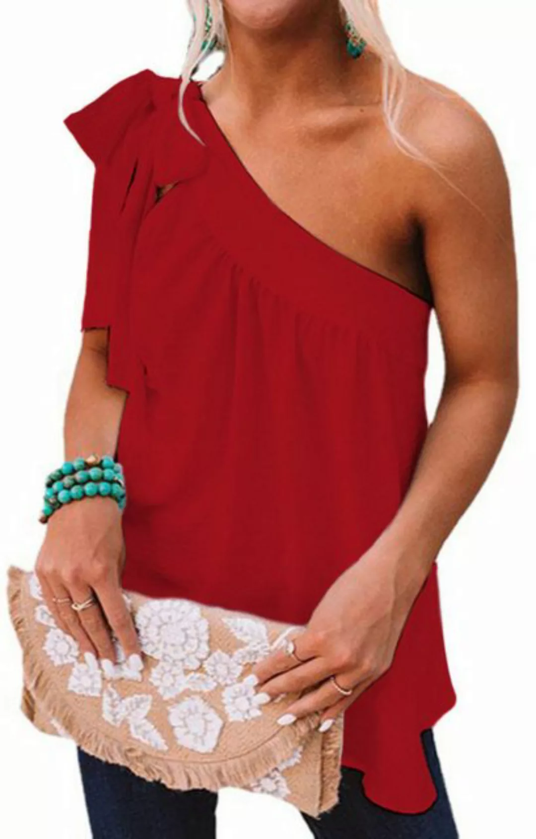 saburona One-Shoulder-Top Mehrfarbiges Off-Shoulder-Top mit Schnürung für D günstig online kaufen