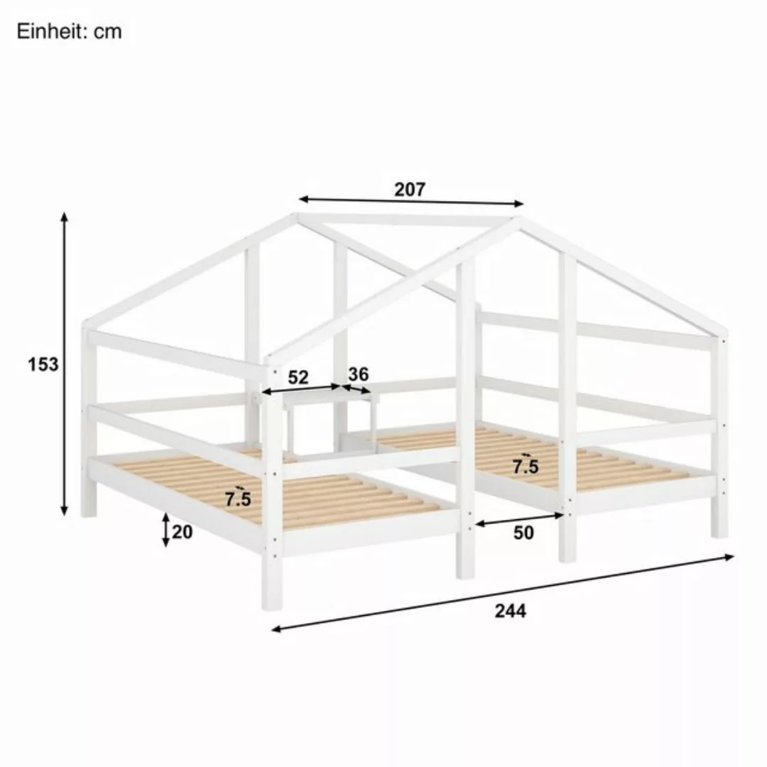 SOFTWEARY Kinderbett Hausbett mit 2 Schlafgelegenheiten und Rollrost (90x20 günstig online kaufen