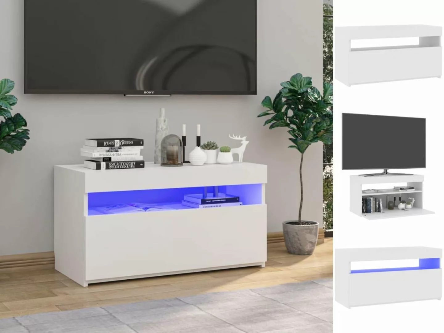 vidaXL TV-Schrank TV-Schrank mit LED-Leuchten Weiß 75x35x40 cm Lowboard günstig online kaufen