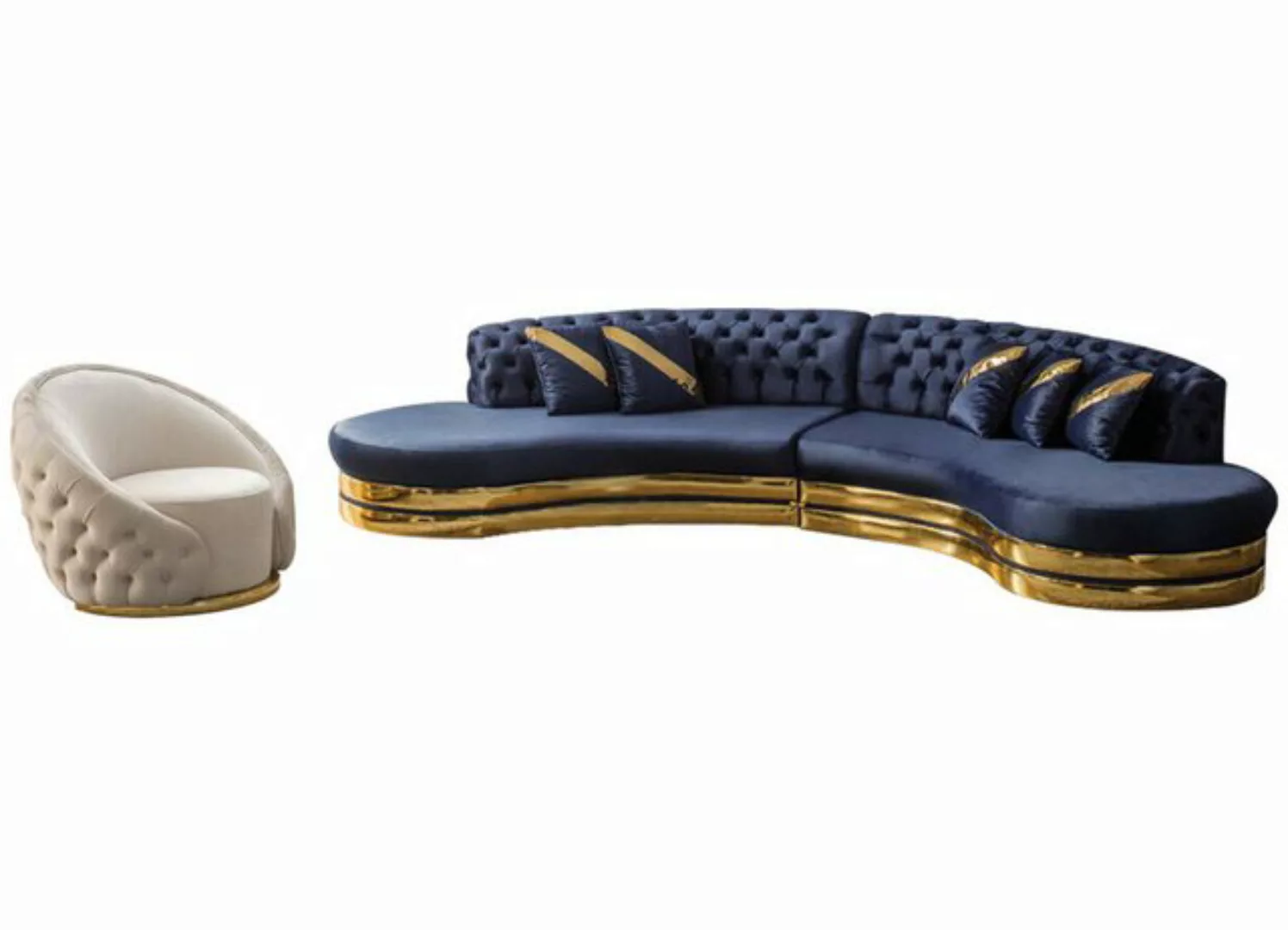 JVmoebel Sofa Blaues Halbrundes Chesterfield Sofa Designer Weißer Sessel 2t günstig online kaufen