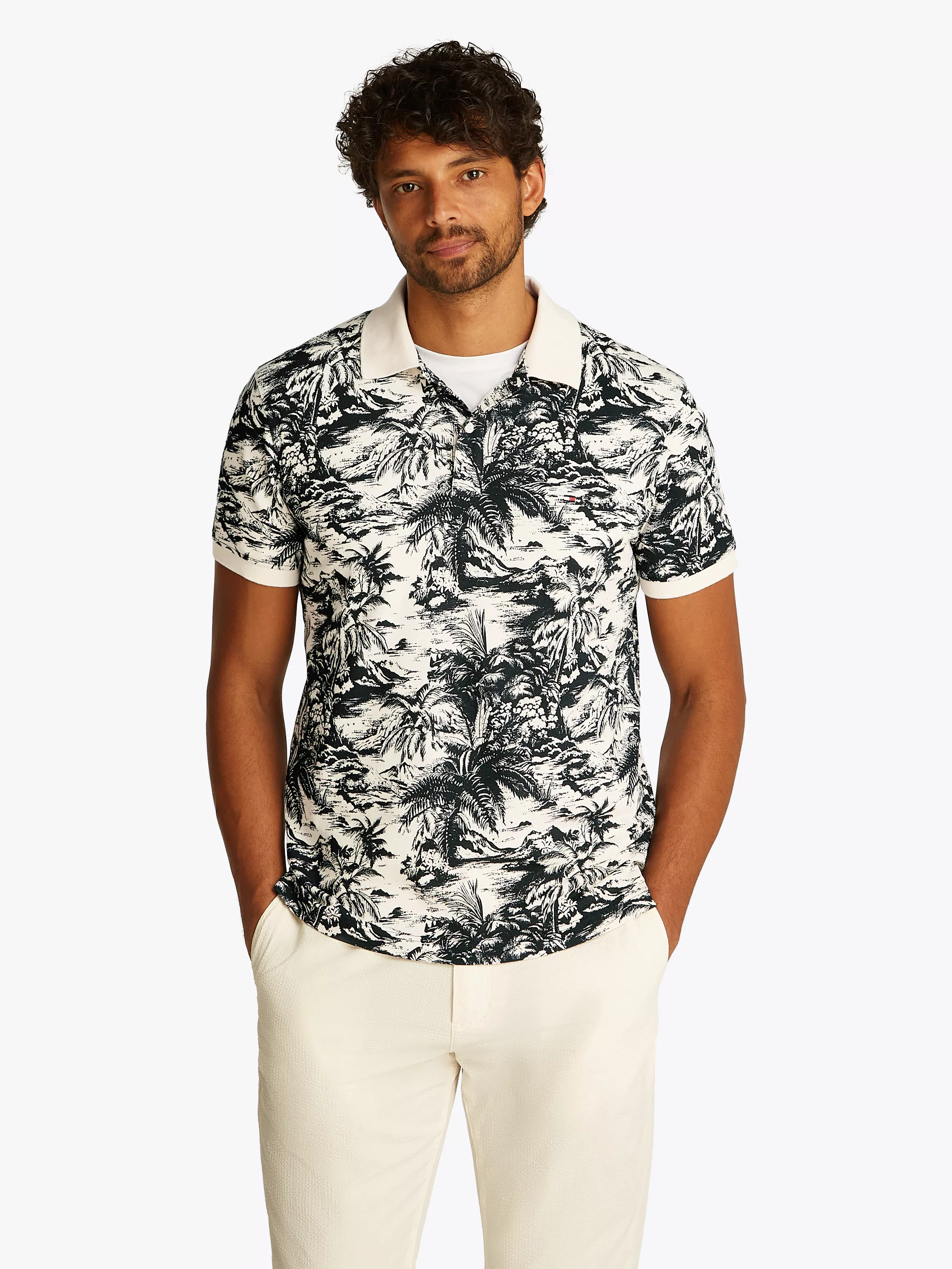 Tommy Hilfiger Poloshirt ALL OVER PRINT LINEN REG POLO mit Palmenprint günstig online kaufen