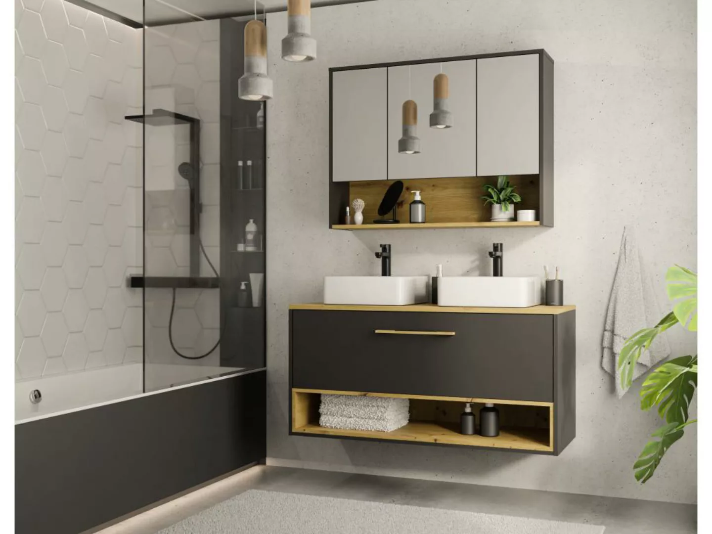 Badezimmer Spiegelschrank - Anthrazit - 100 cm - YANGRA günstig online kaufen