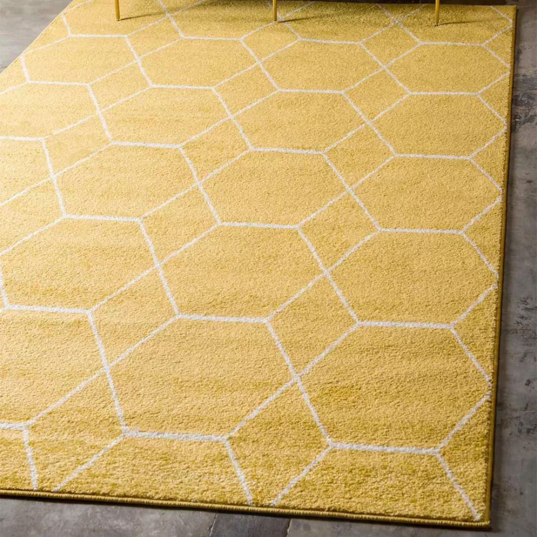 Gelber Teppich im Skandi Design geometrischem Muster günstig online kaufen