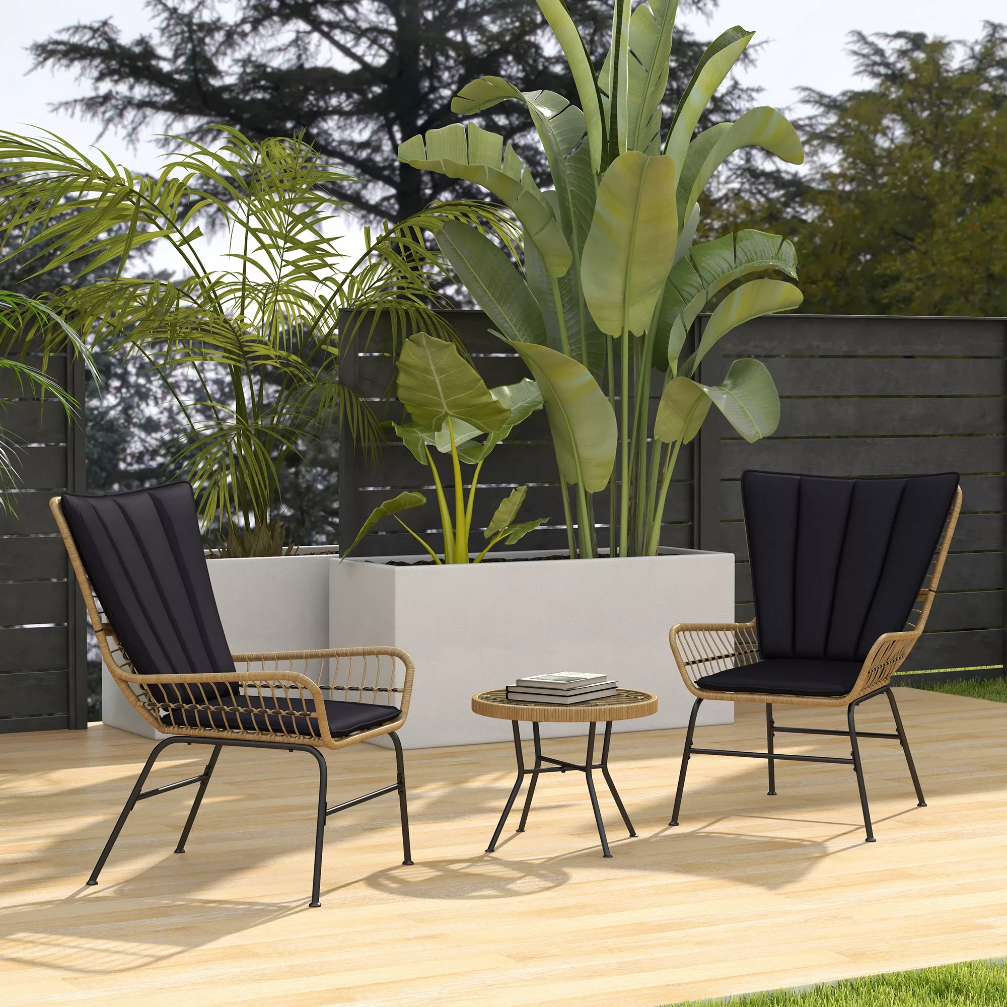 Outsunny 3-teilige Rattan-Sitzgruppe, Gartengarnitur, Gartenmöbel-Set mit 2 günstig online kaufen