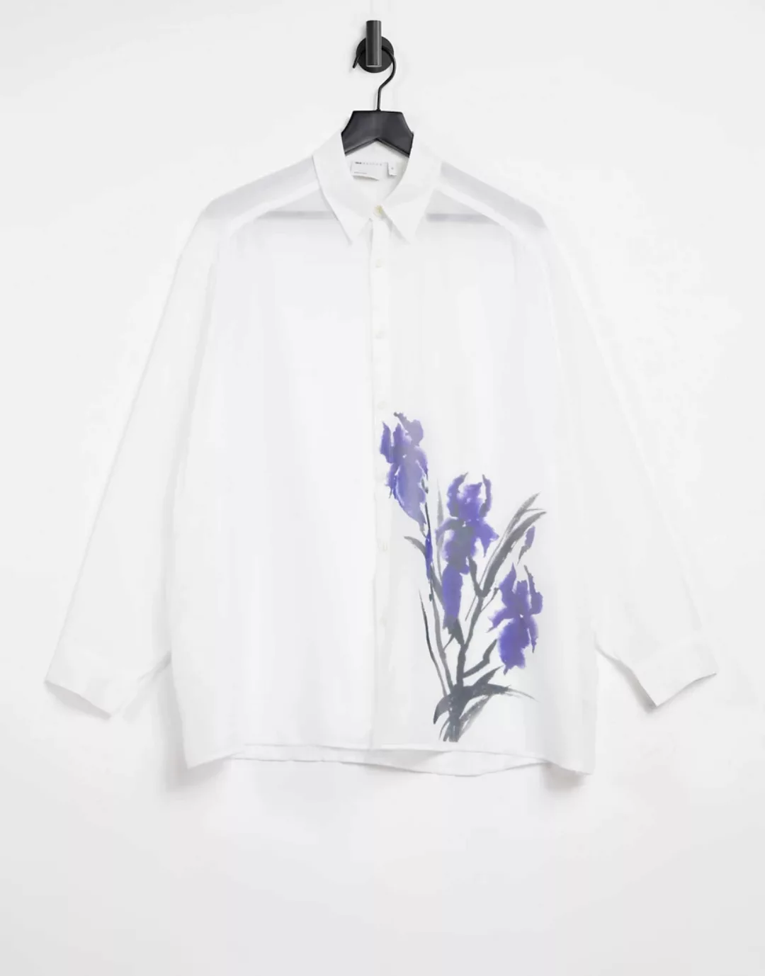 ASOS DESIGN – Oversize-Satinhemd in Weiß mit großem Blumenmuster günstig online kaufen