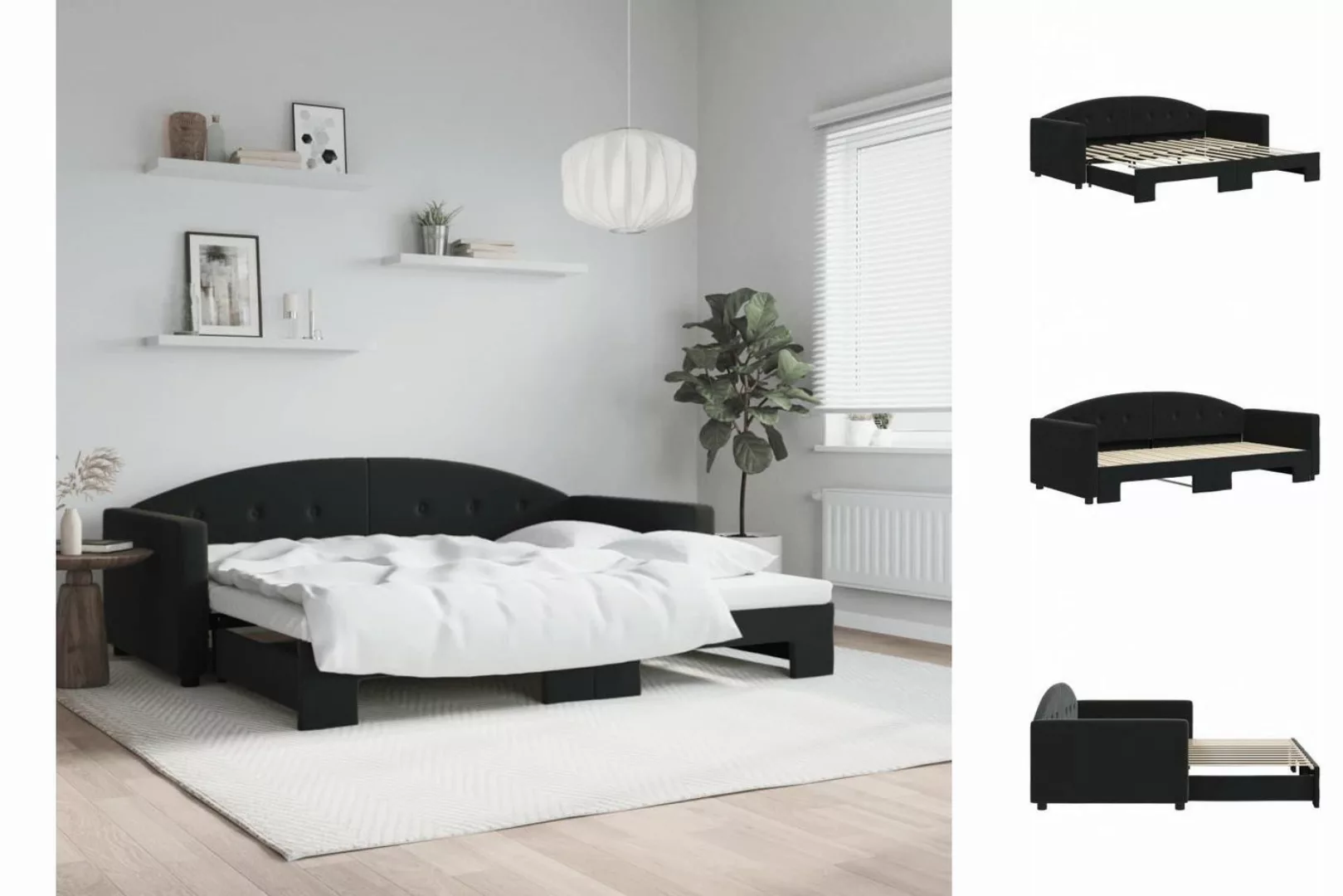 vidaXL Gästebett Gästebett Tagesbett Ausziehbar Schwarz 90x200 cm Samt Bett günstig online kaufen