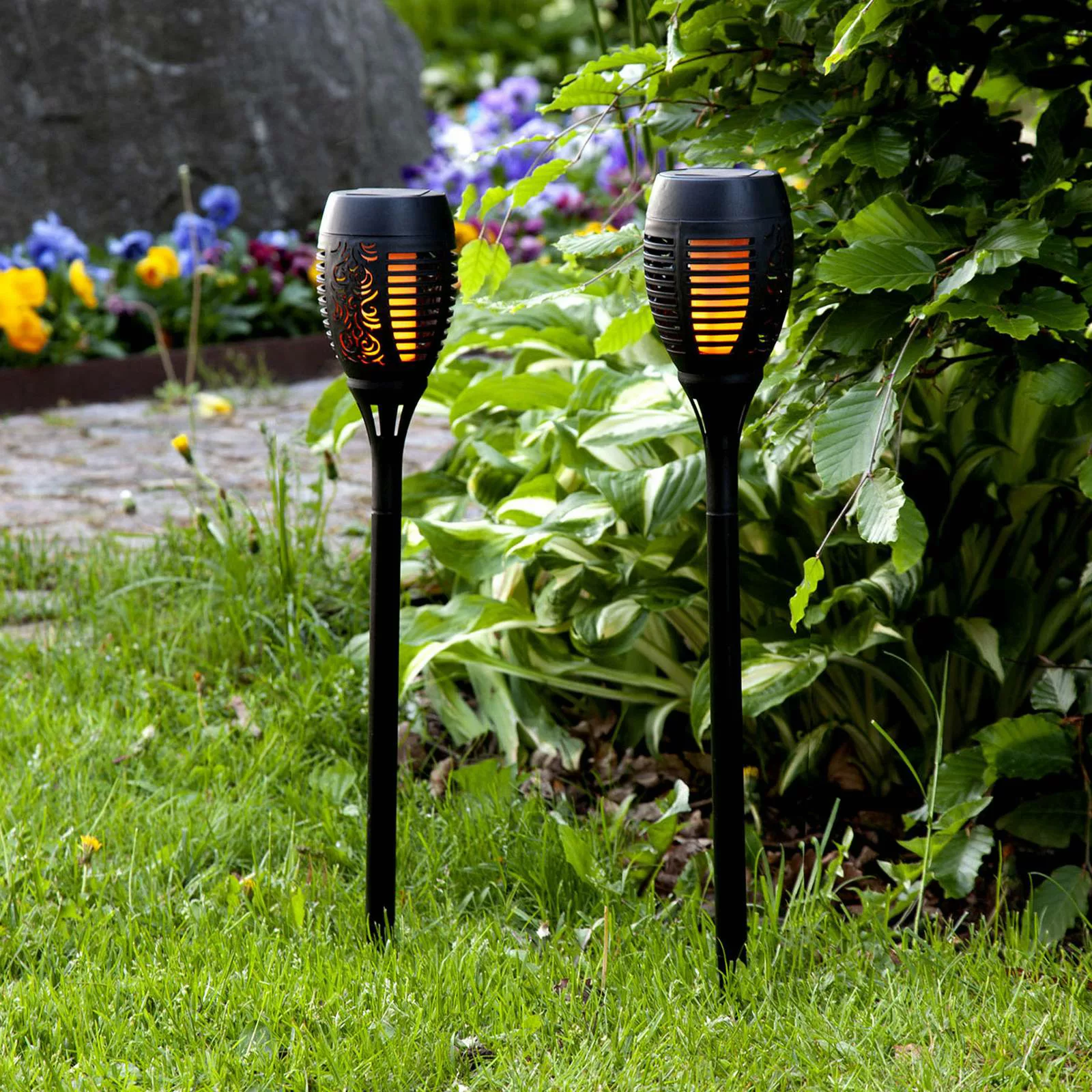 LED-Solar-Erdspießleuchte Flame, 2er-Set günstig online kaufen