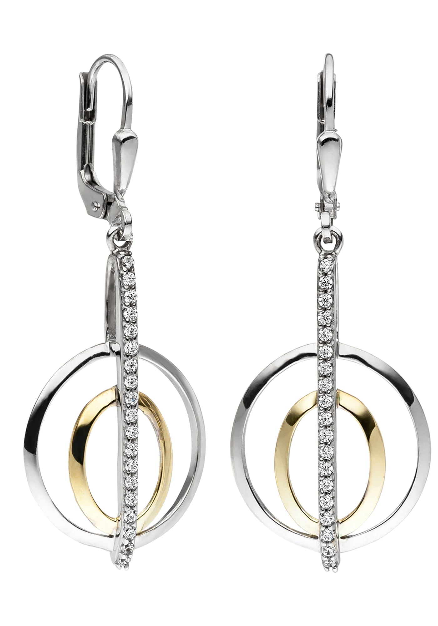 JOBO Paar Ohrhänger "Ohrringe mit 38 Zirkonia", 925 Silber bicolor vergolde günstig online kaufen