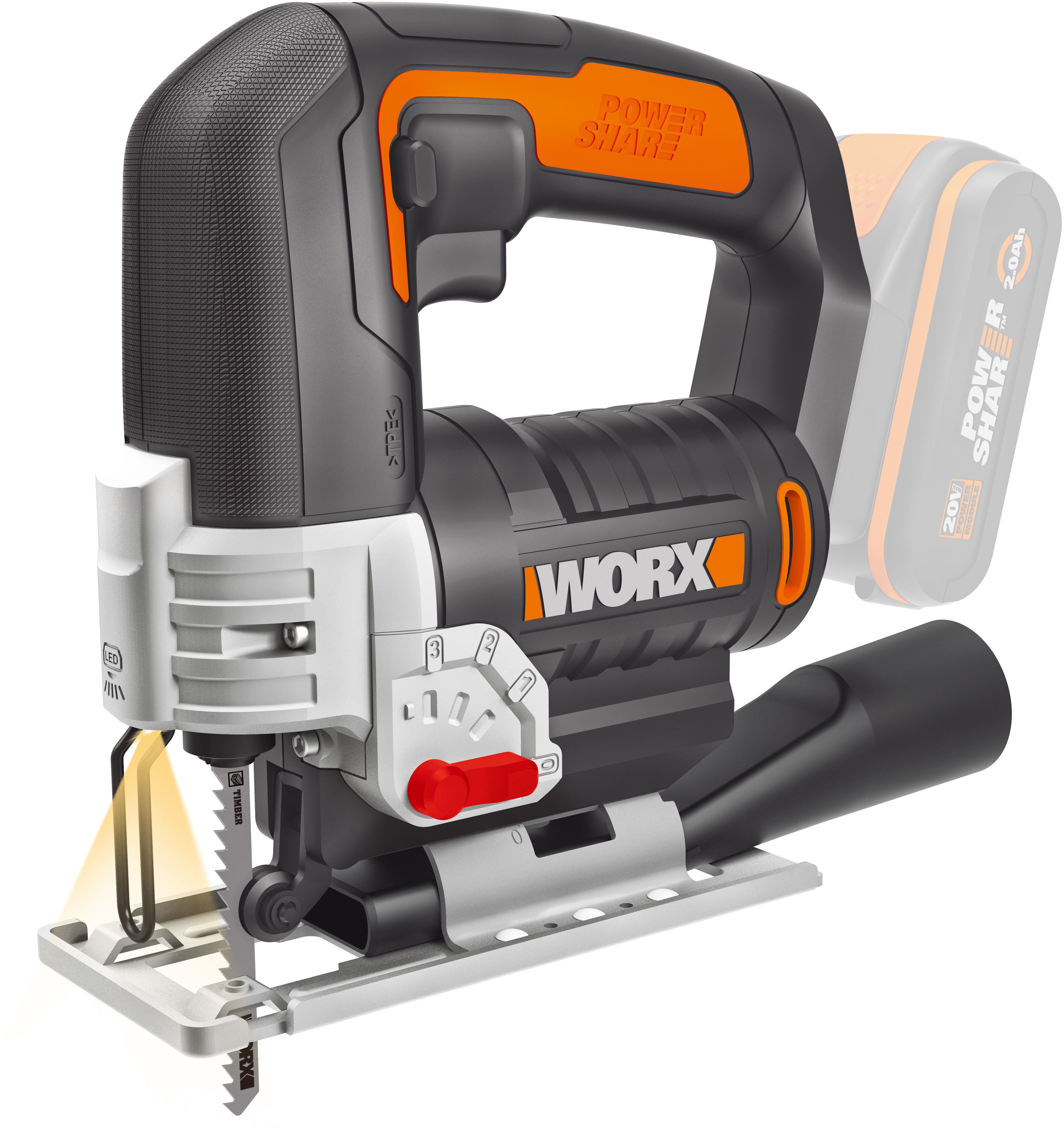 Worx Akku-Stichsäge WX543.9, mit Absaug-Adapter, 45° günstig online kaufen