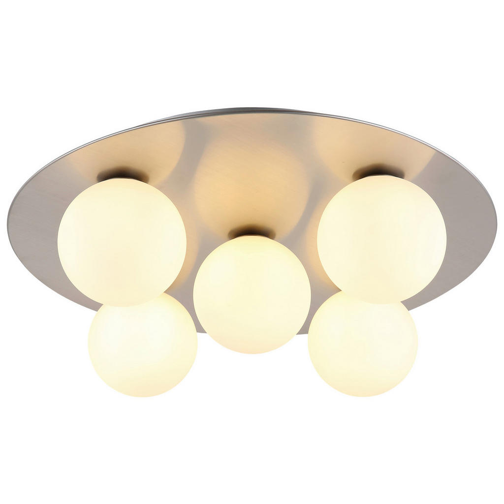 GLOBO Deckenleuchte nickel matt Opal Glas Metall H/D: ca. 15,5x50 cm G9 5 B günstig online kaufen