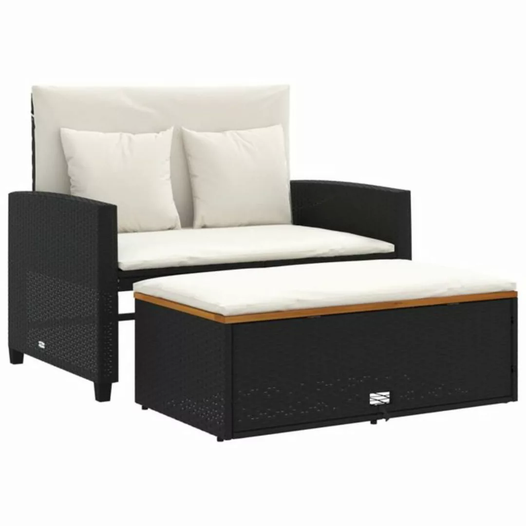 vidaXL Loungesofa Gartensofa mit Kissen 2-Sitzer Schwarz Poly Rattan&Akazie günstig online kaufen