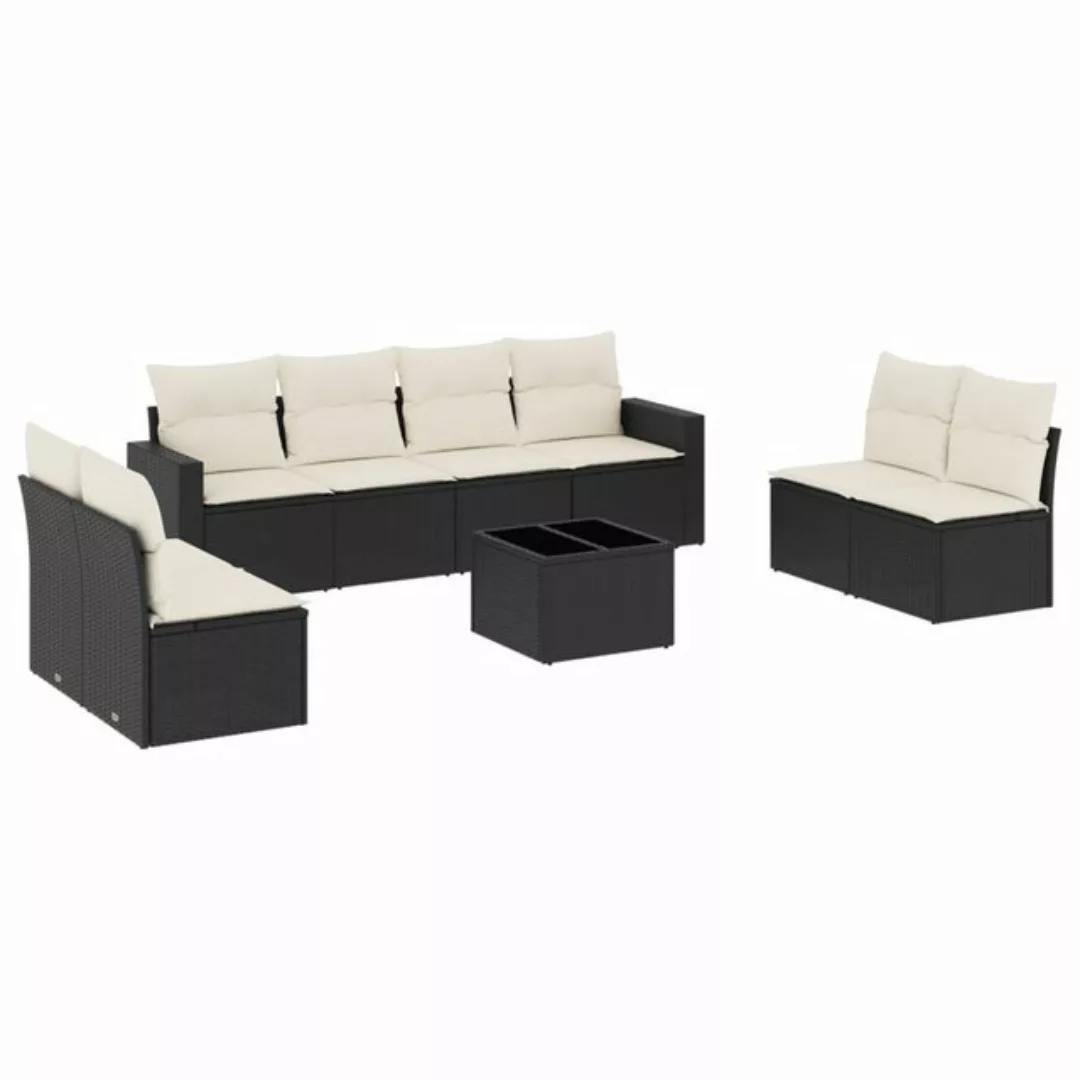 vidaXL Sofaelement 9-tlg. Garten-Sofagarnitur mit Kissen Schwarz Poly Ratta günstig online kaufen