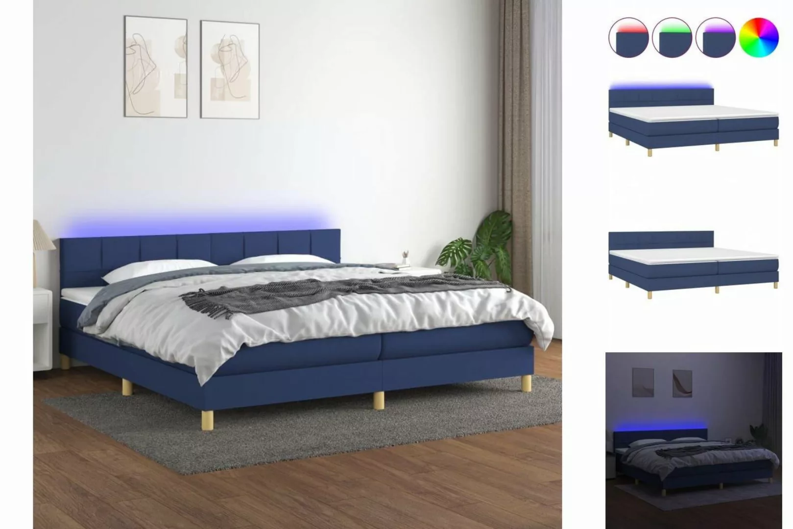 vidaXL Bettgestell Boxspringbett mit Matratze LED Blau 200x200 cm Stoff Bet günstig online kaufen