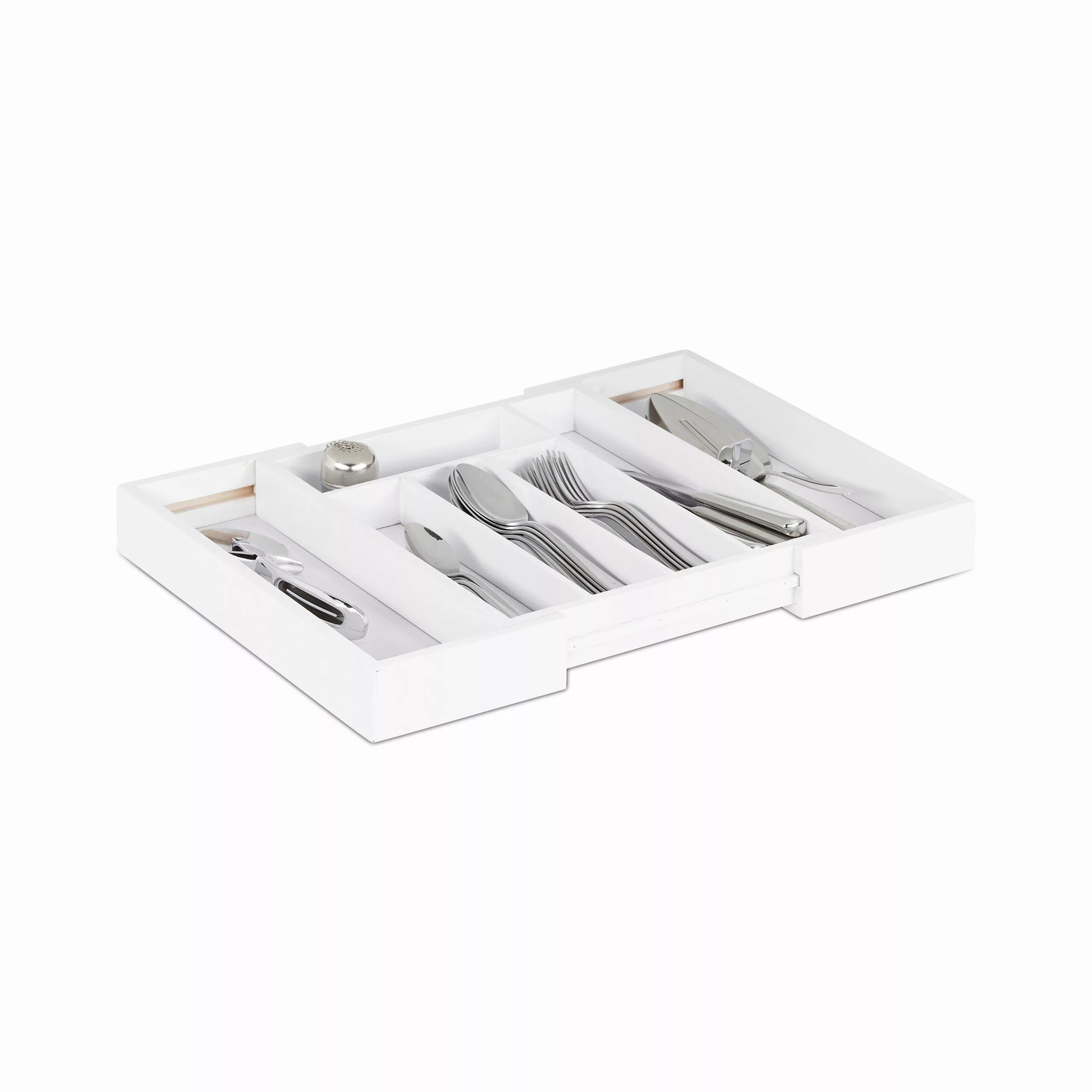 relaxdays Besteckkasten Weißer Besteckkasten Bambus ausziehbar günstig online kaufen