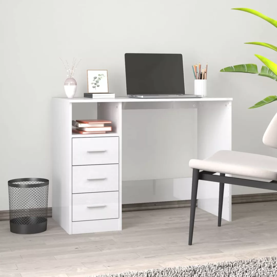 Vidaxl Schreibtisch Mit Schubladen Hochglanz-weiß 102x50x76 Cm günstig online kaufen
