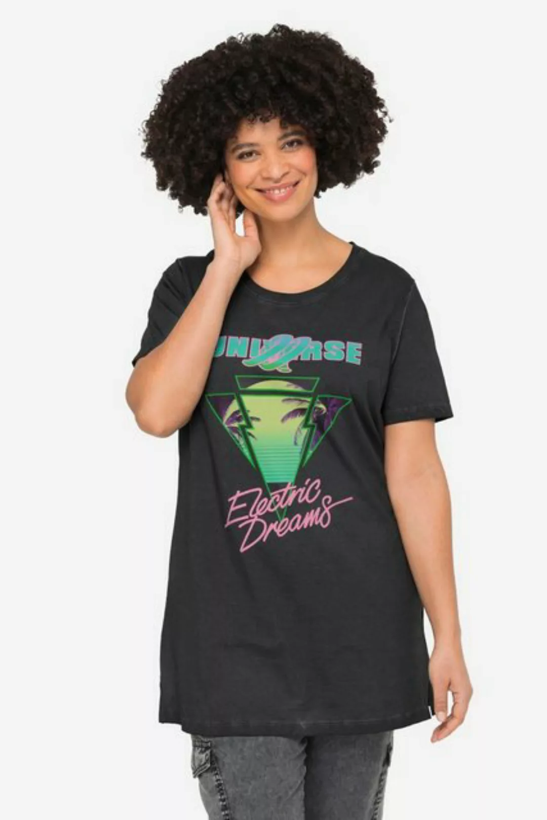 Angel of Style Rundhalsshirt Longshirt Palmen-Motiv. Rundhalsausschnitt Hal günstig online kaufen