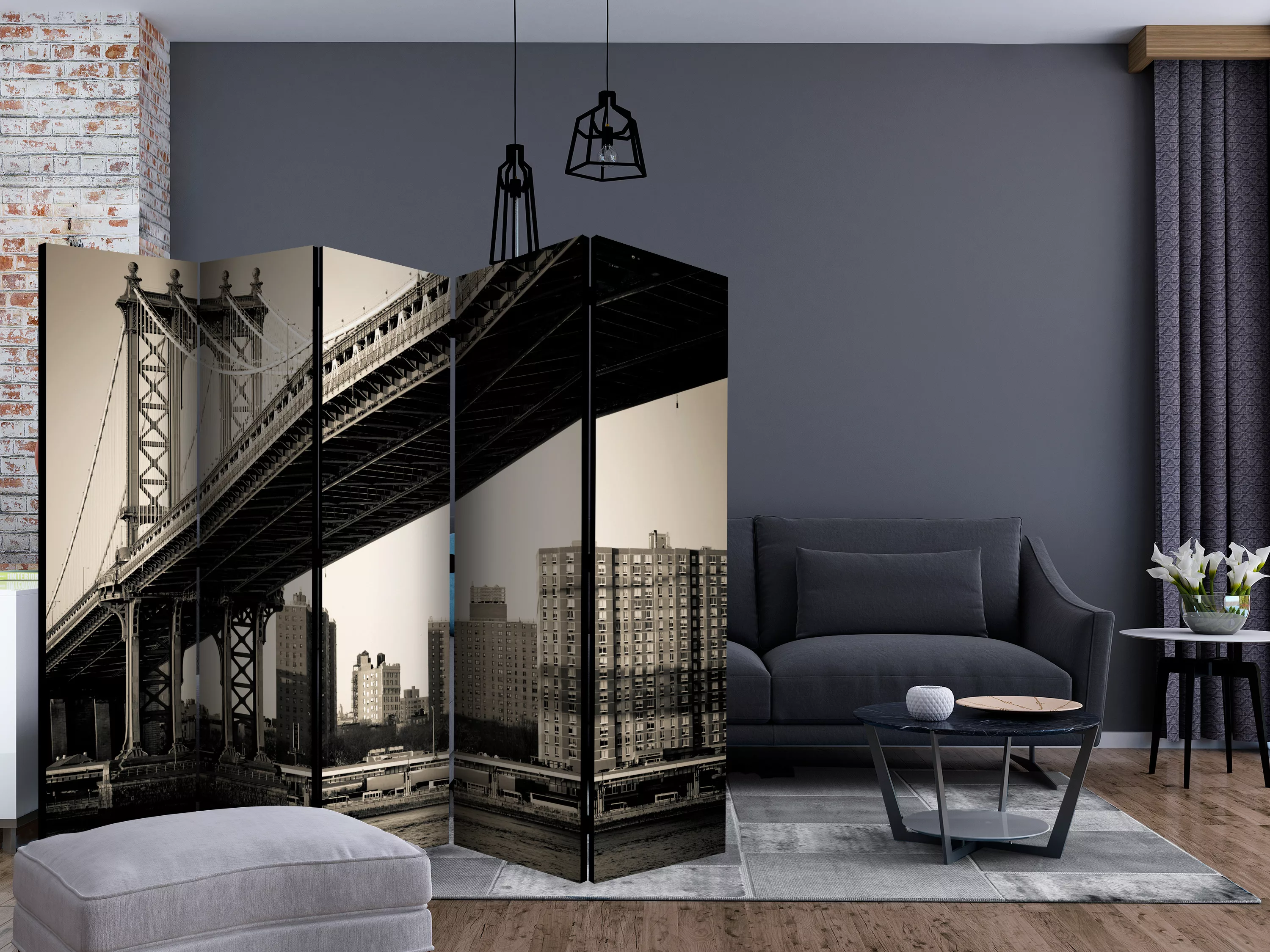 5-teiliges Paravent - Manhattan Bridge, New York Ii [room Dividers] günstig online kaufen