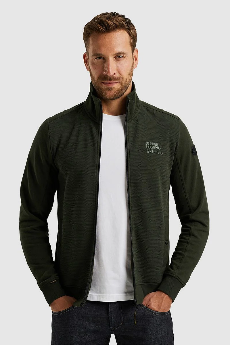 PME Legend Strickjacke Jacquard Interlock Olivgrün - Größe L günstig online kaufen